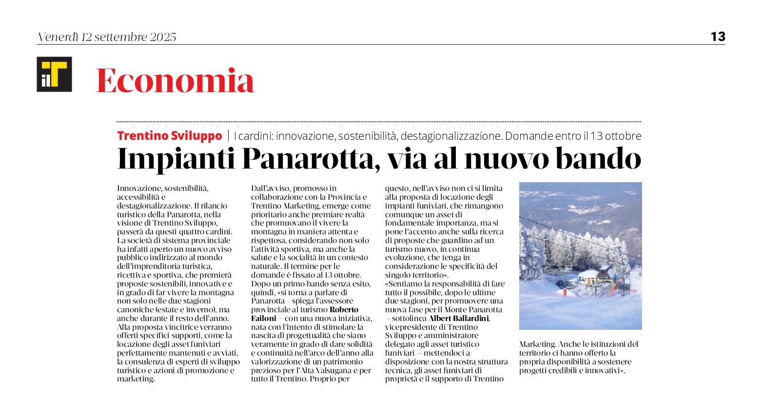 Panarotta: impianti, via al nuovo bando