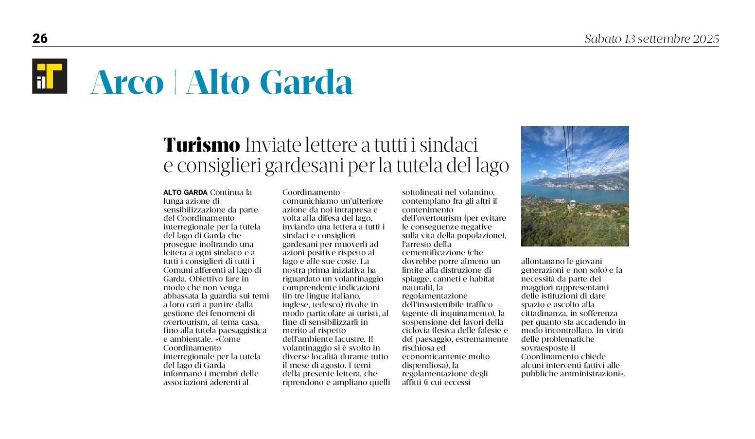 Lettere a tuttti i sindaci per la tutela del Garda