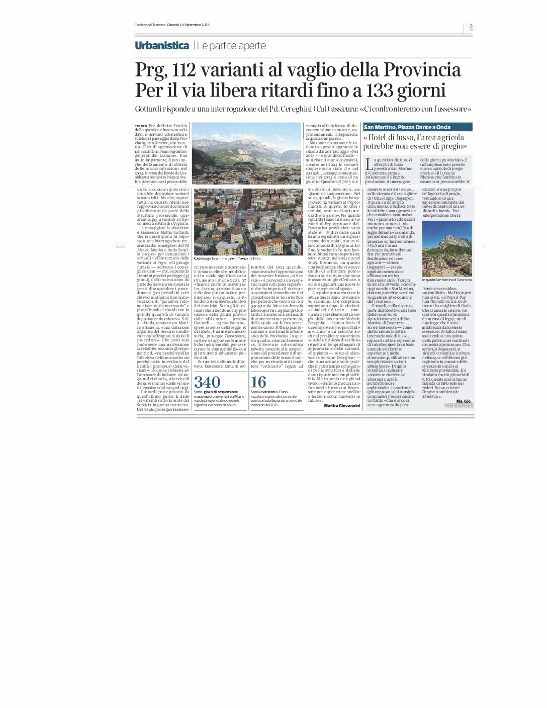 Prg, 112 varianti al vaglio della Provincia e Hotel di lusso