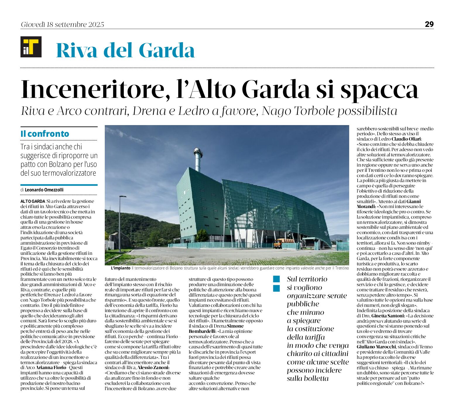 Ineneritore: l’Alto Garda si spacca