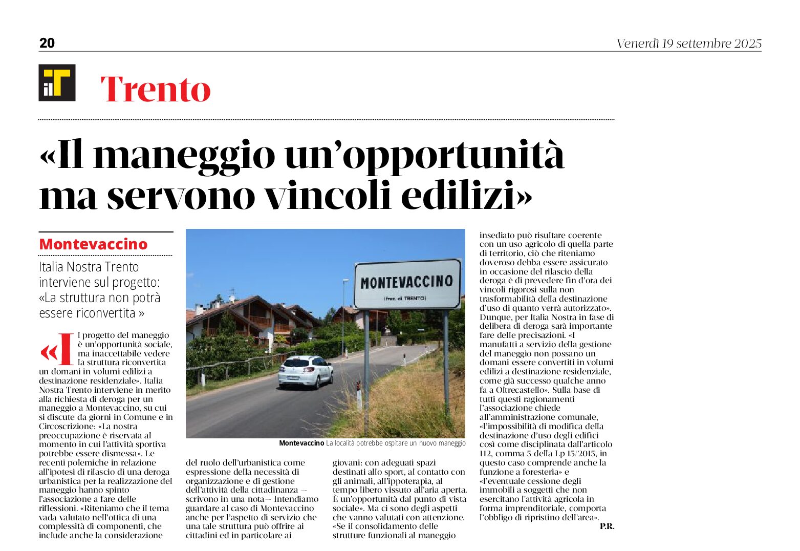 Italia Nostra sul Maneggio di Montevaccino