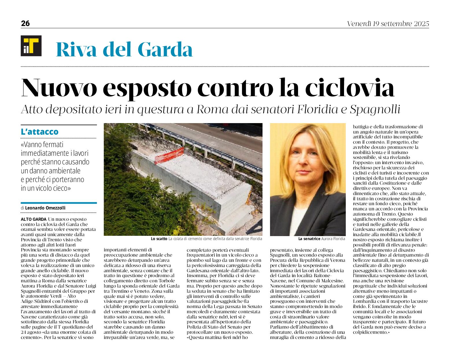 Nuovo esposto contro la ciclovia del Garda