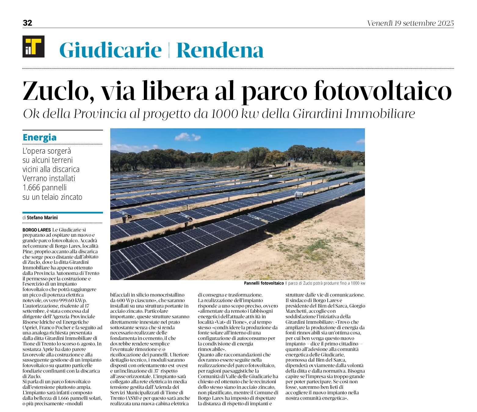 Zuclo, via libera al parco fotovoltaico