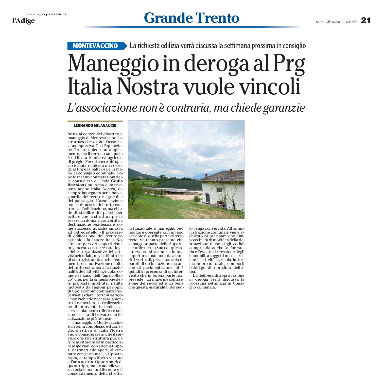 Montvaccino, maneggio: Italia Nostra chiede vincoli