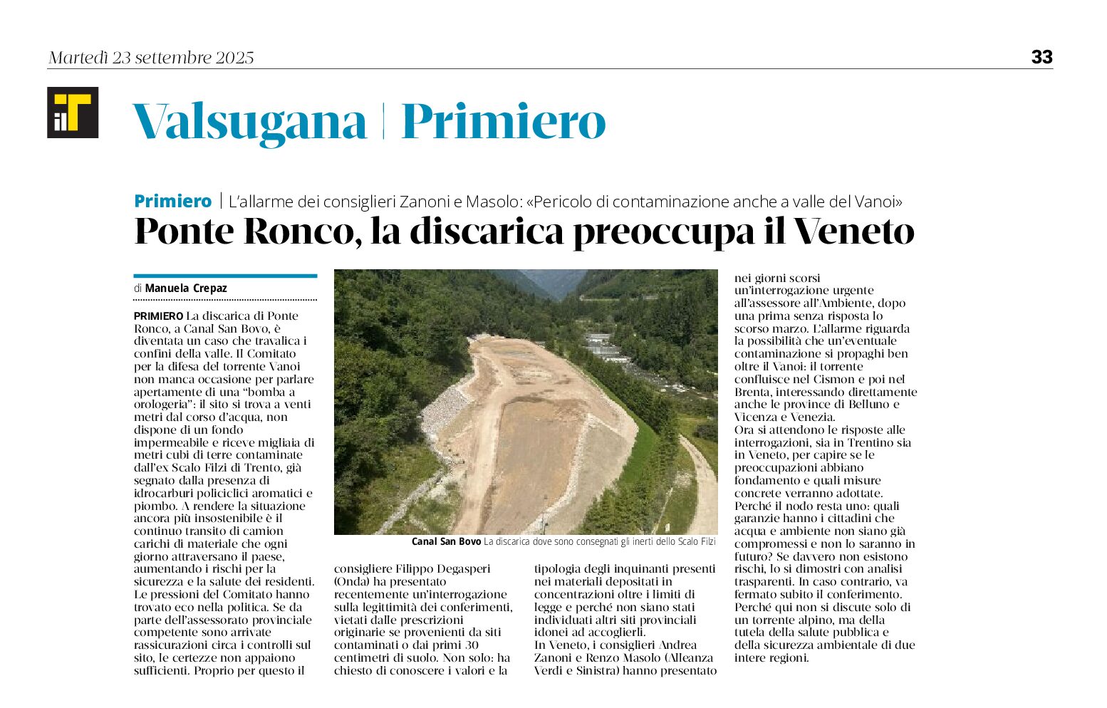 Ponte Ronco: la discarica preoccupa il Veneto,