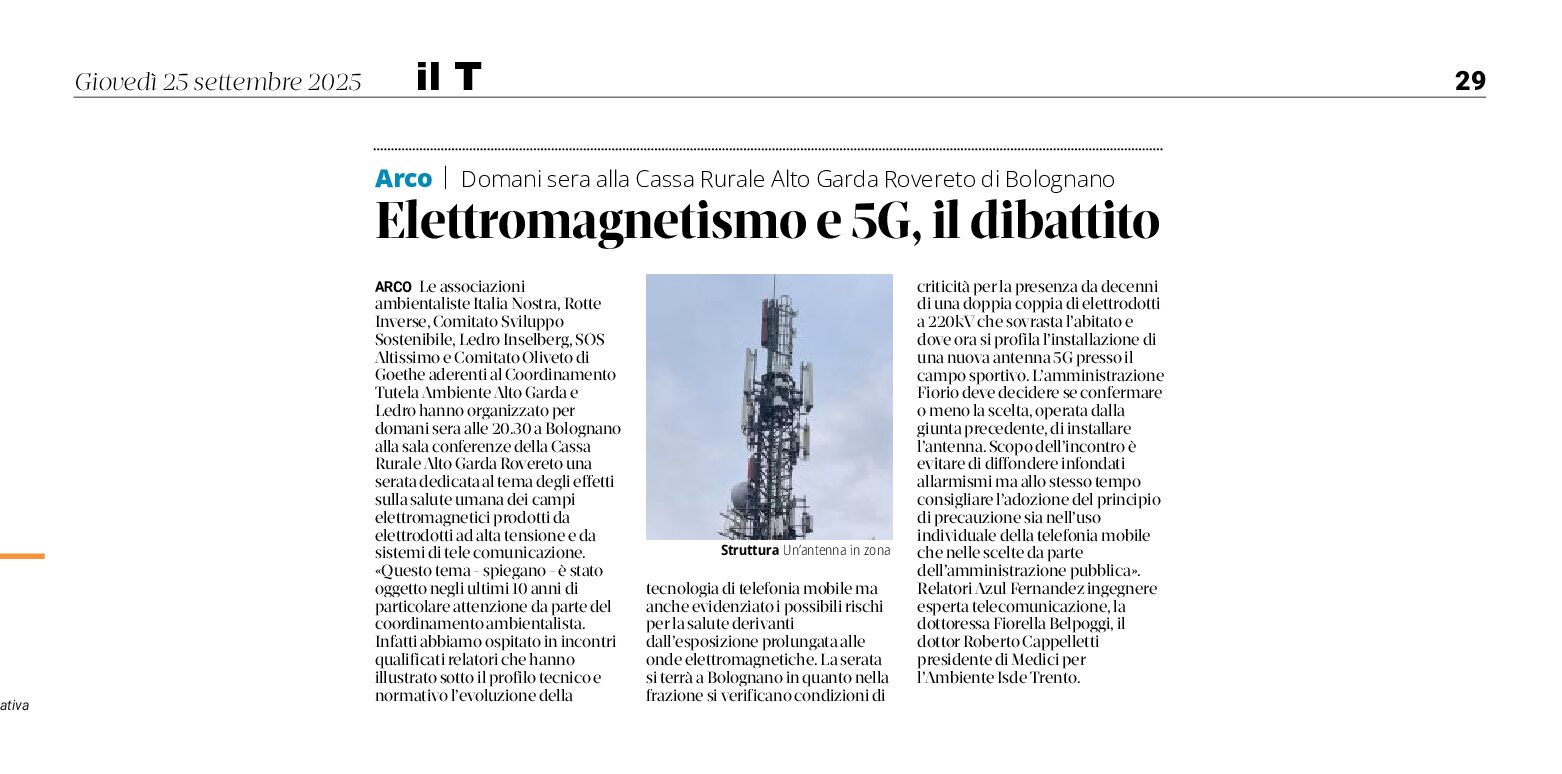 Arco: dibattito sull’elettromagnetismo e 5G