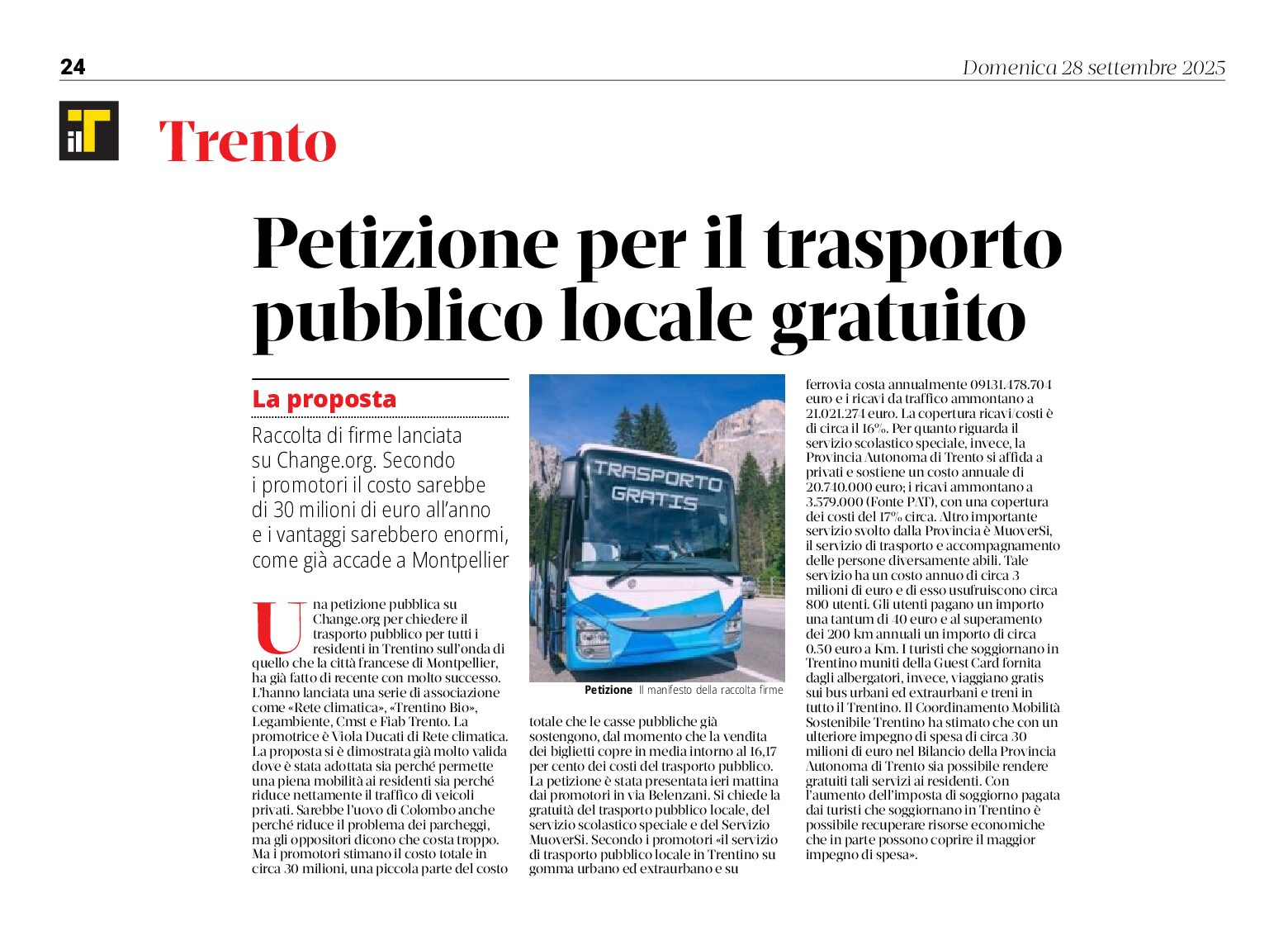 Petizione per il trasporto locale gratuito