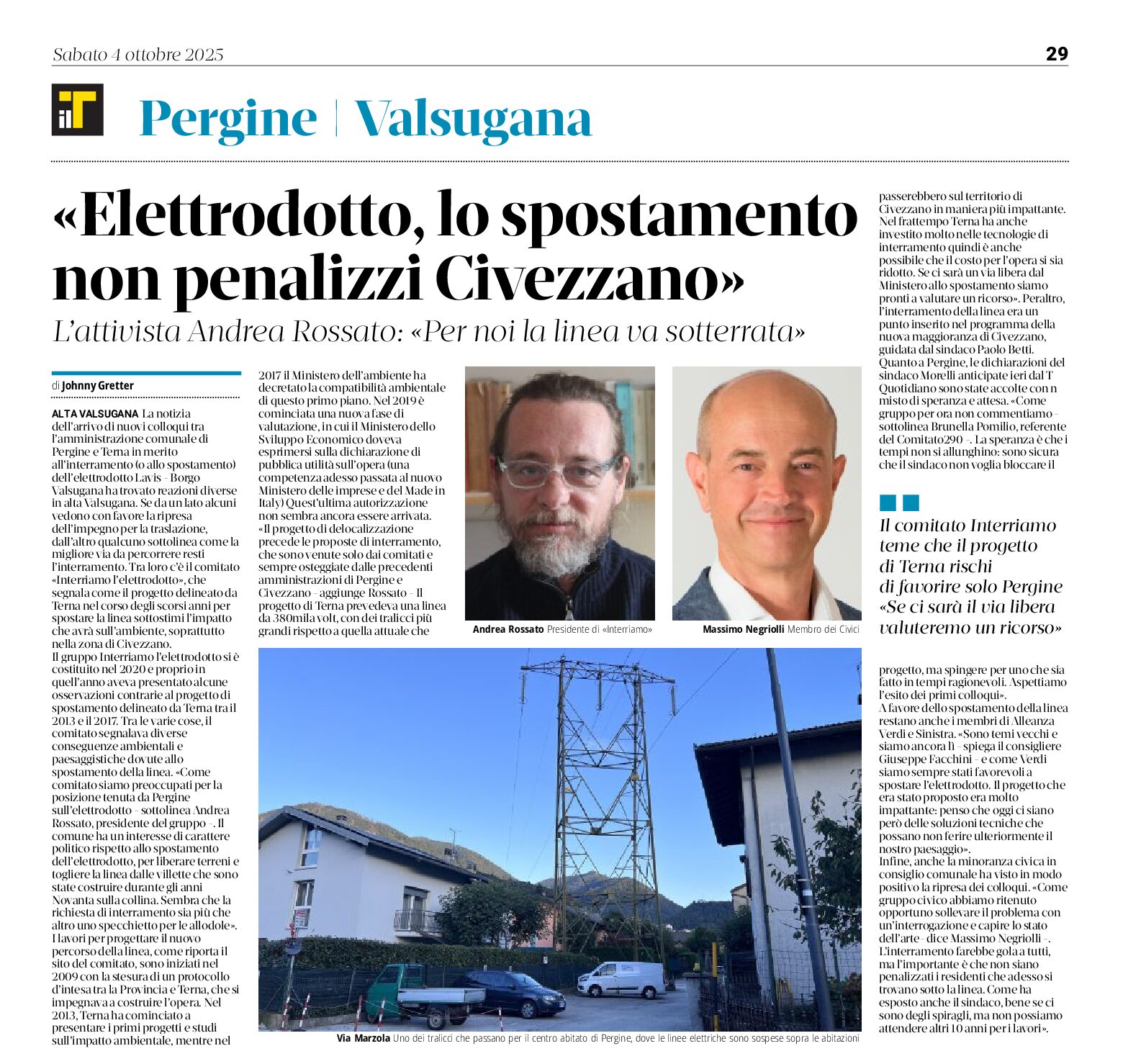 Alta Valsugana, spostamento dell’elettrodotto