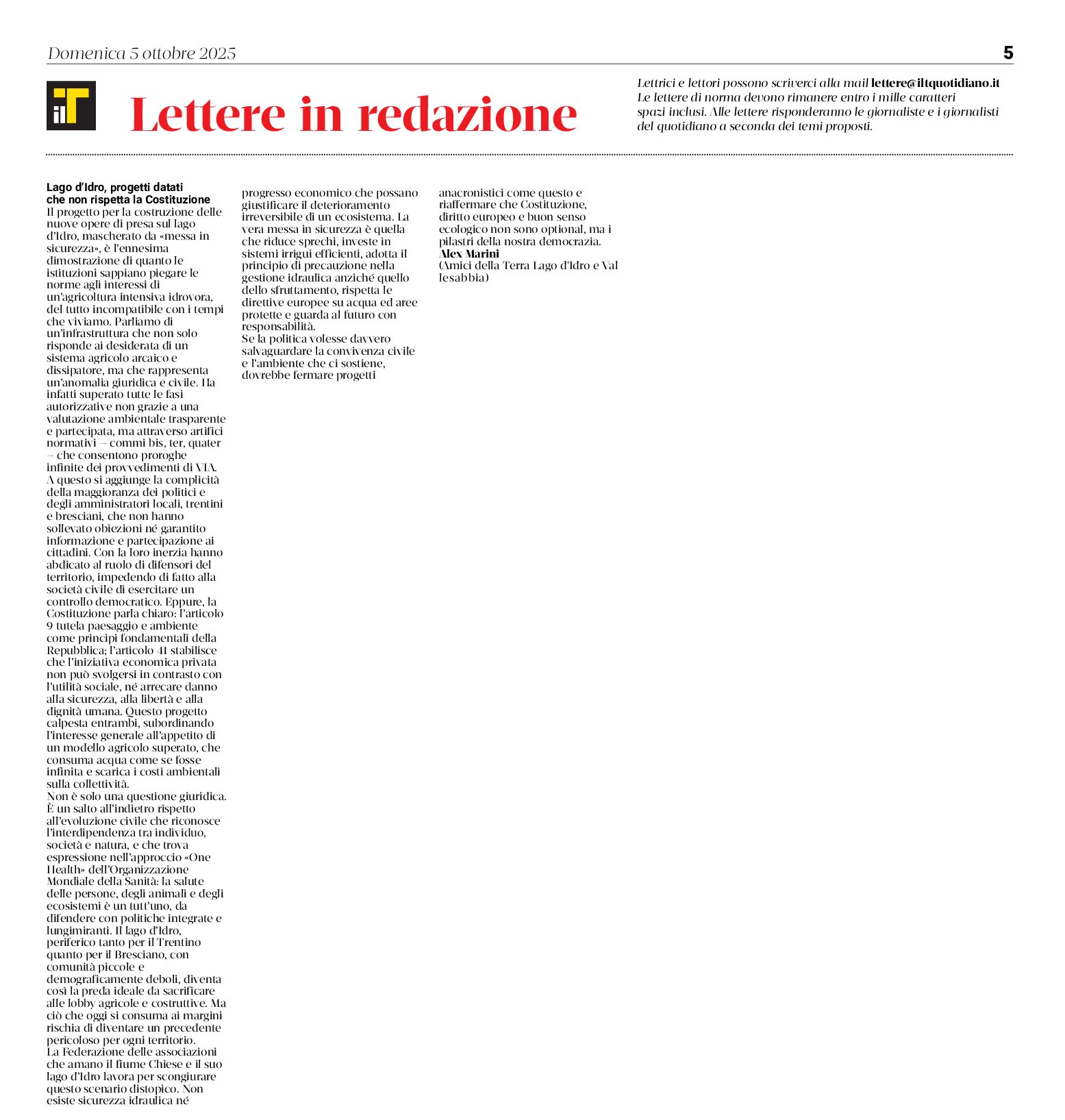 Opinioni: Lago d’Idro, progetto datato