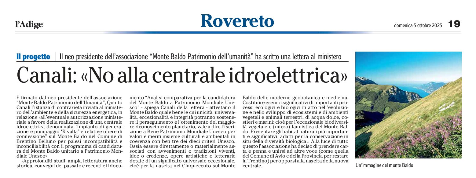 Associazione Monte Baldo: no alla centrale idroelettrica