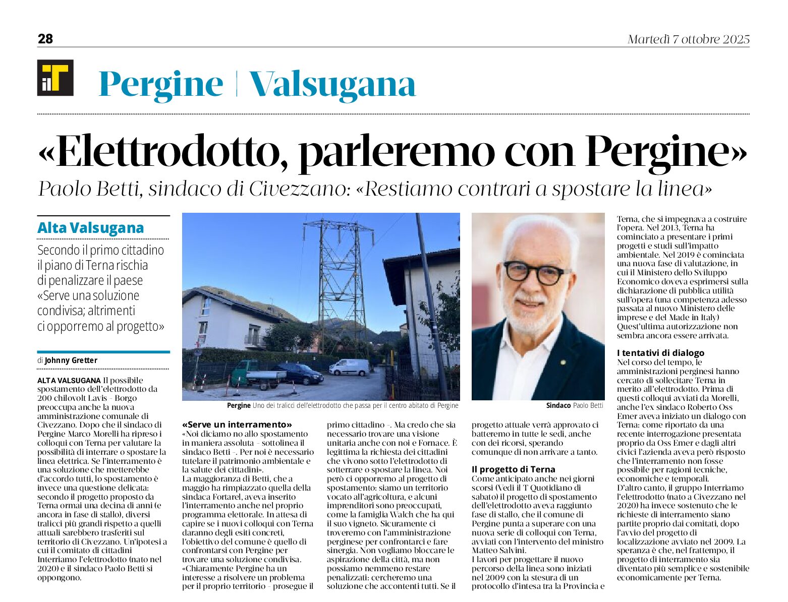 Alta Valsugana, elettrodotto