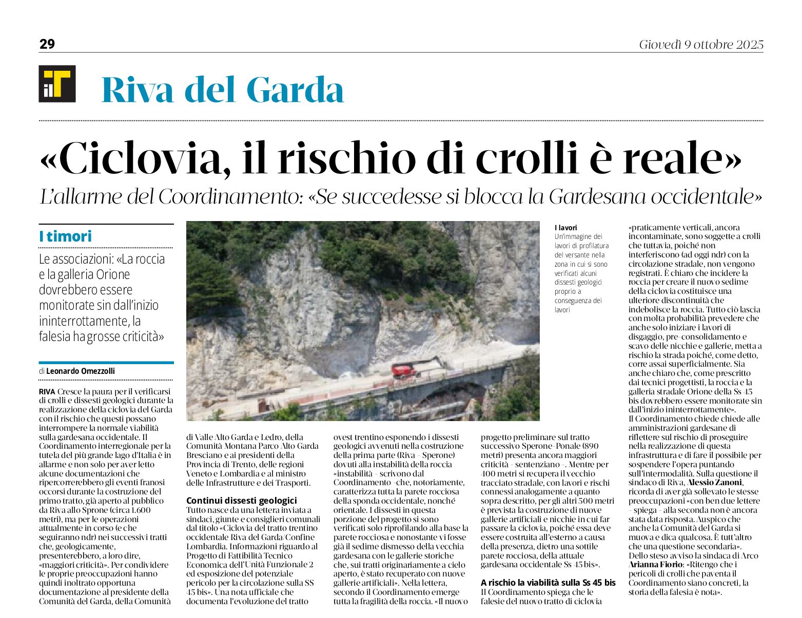Ciclovia del Garda: il rischio crolli è reale