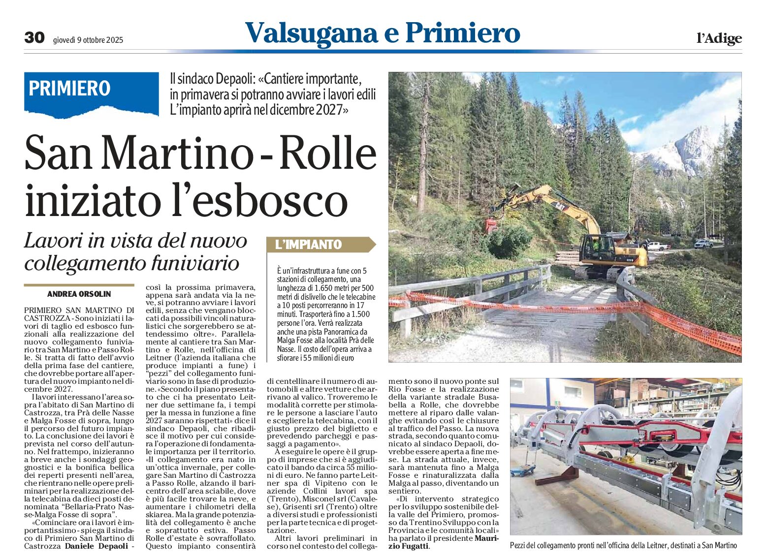 San Martino-Rolle: esbosco per nuova funivia
