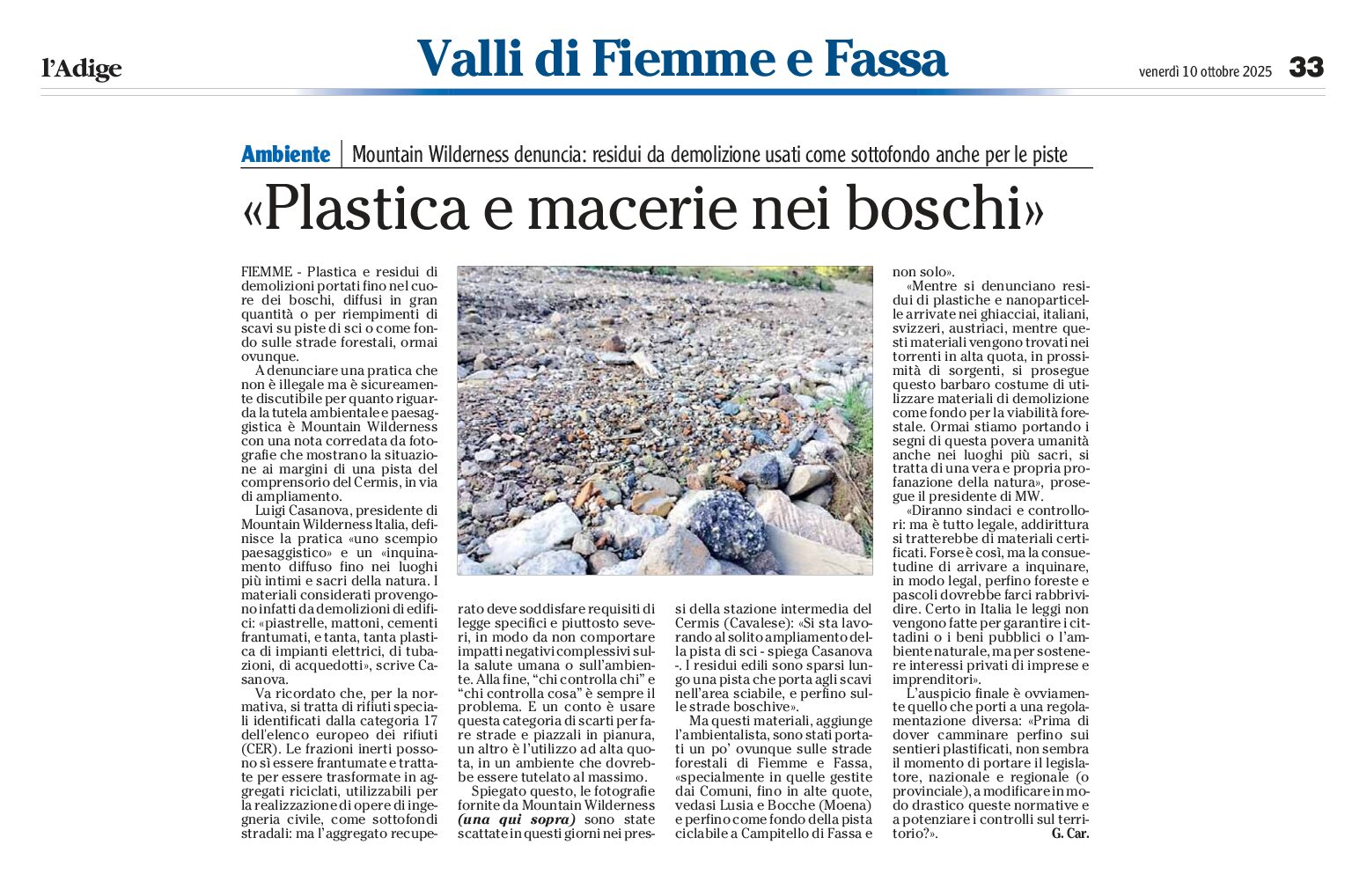 Mounain Wilderness: rifiuti edili nei boschi
