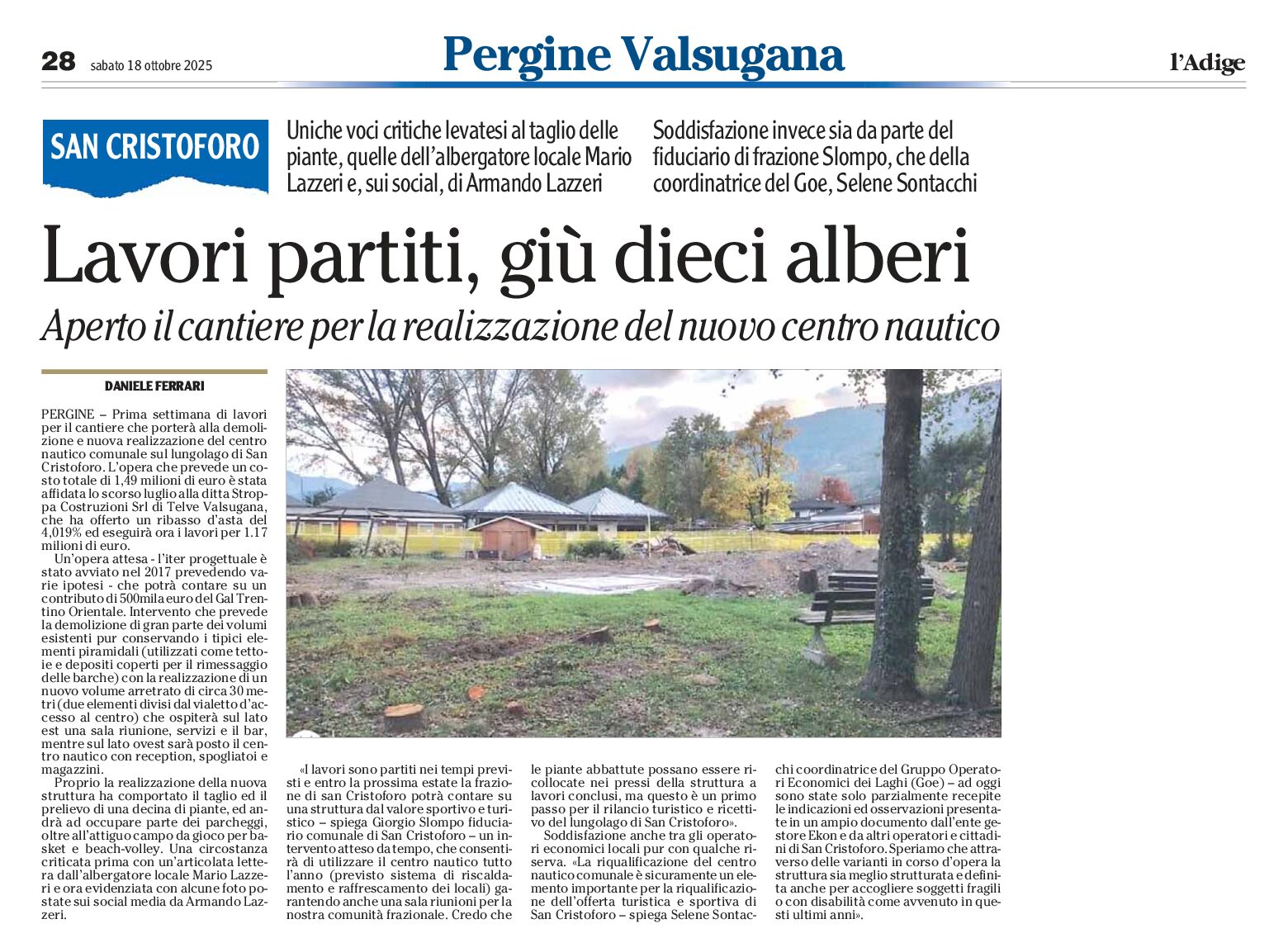 San Cristoforo, tagliati dieci alberi