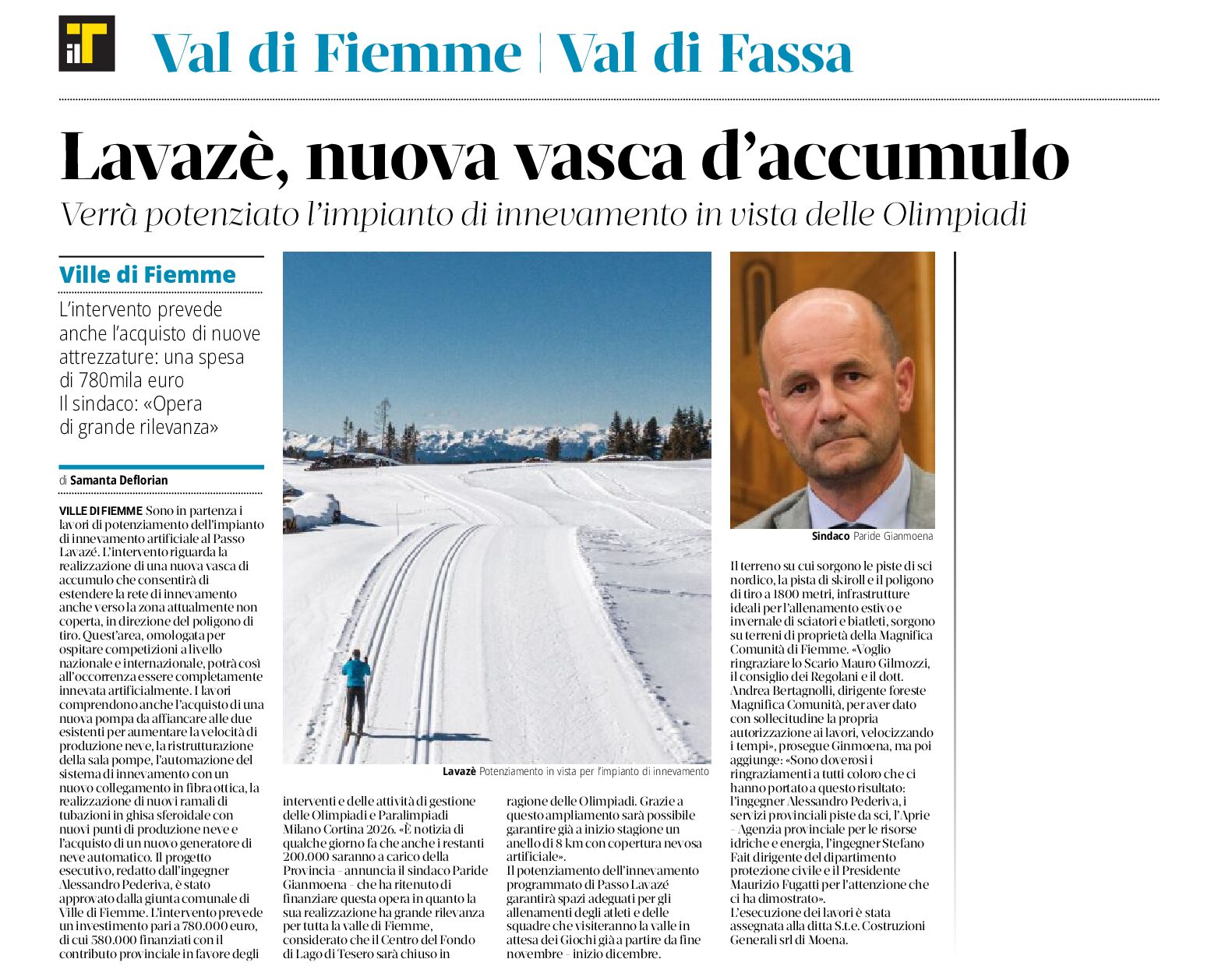 Lavazzè: nuova vasca d’accumulo per l’innevamento