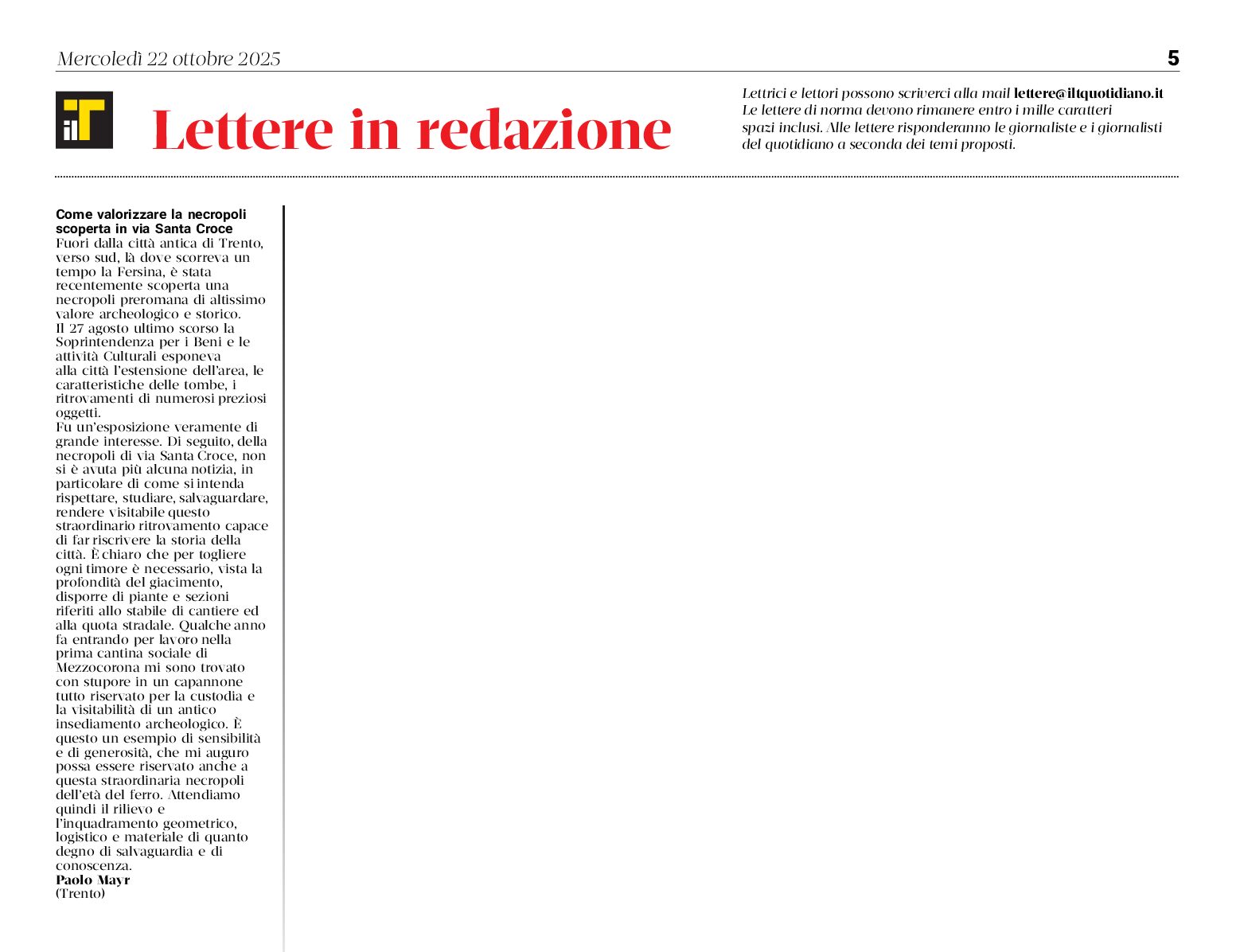 Mayr: come valorizzare la necripoli di via S.Croce