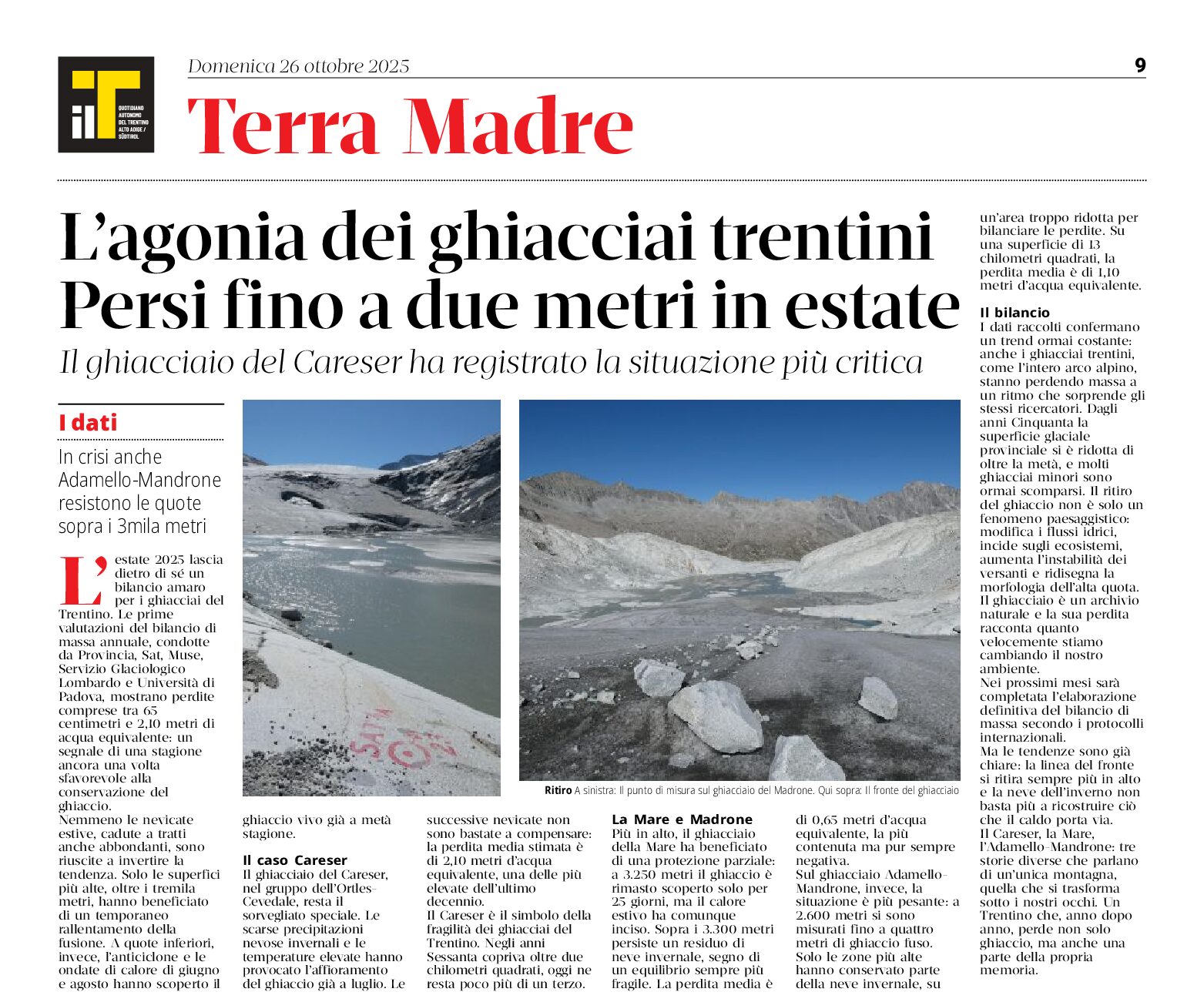 L’agonia dei ghiacciai trentini