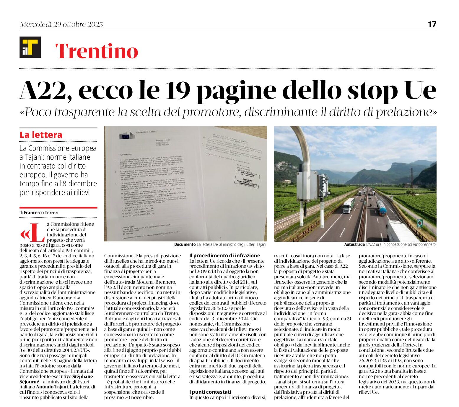 A22: 19 pagine di stop dalla UE
