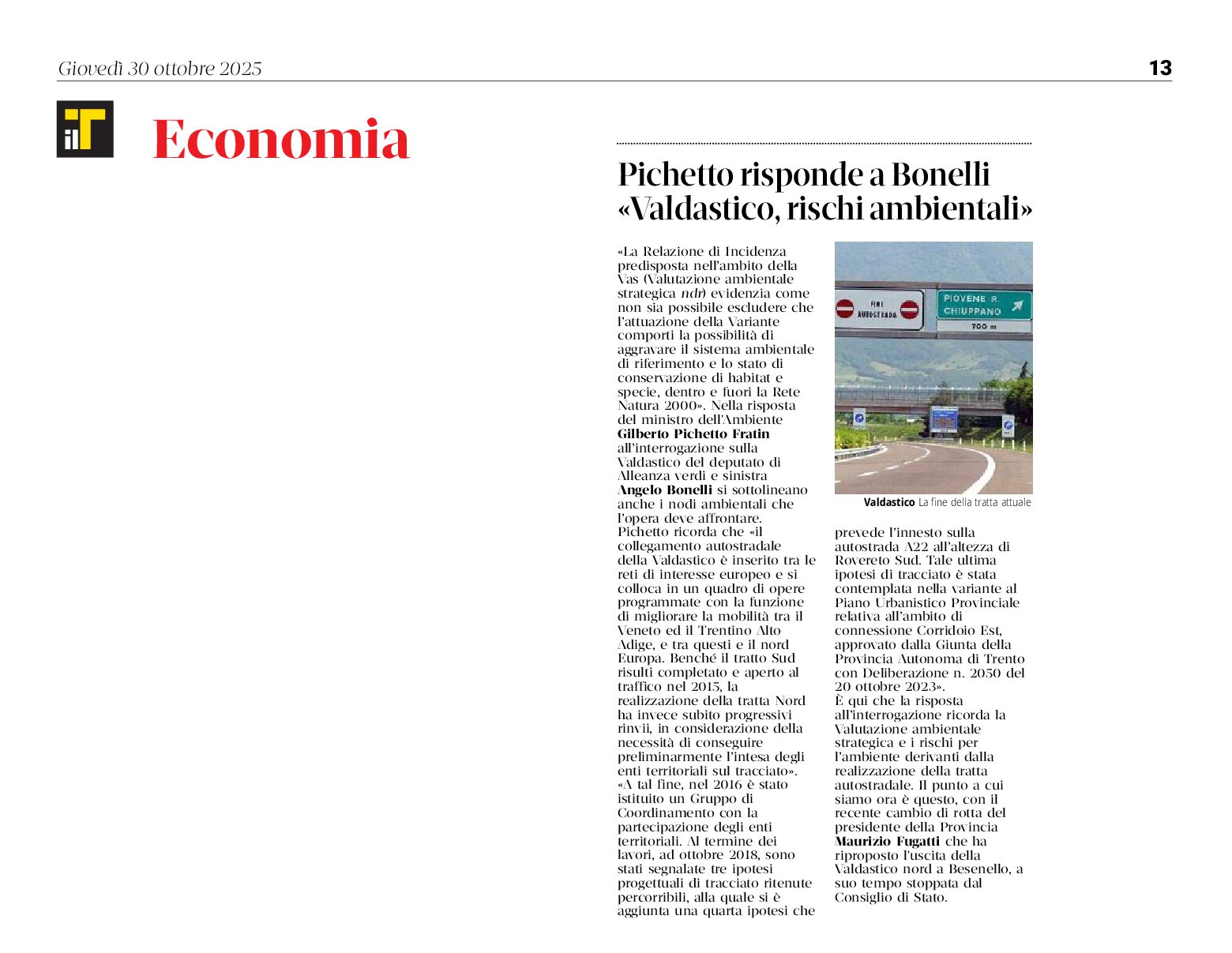 Valdastico: rischi ambientali