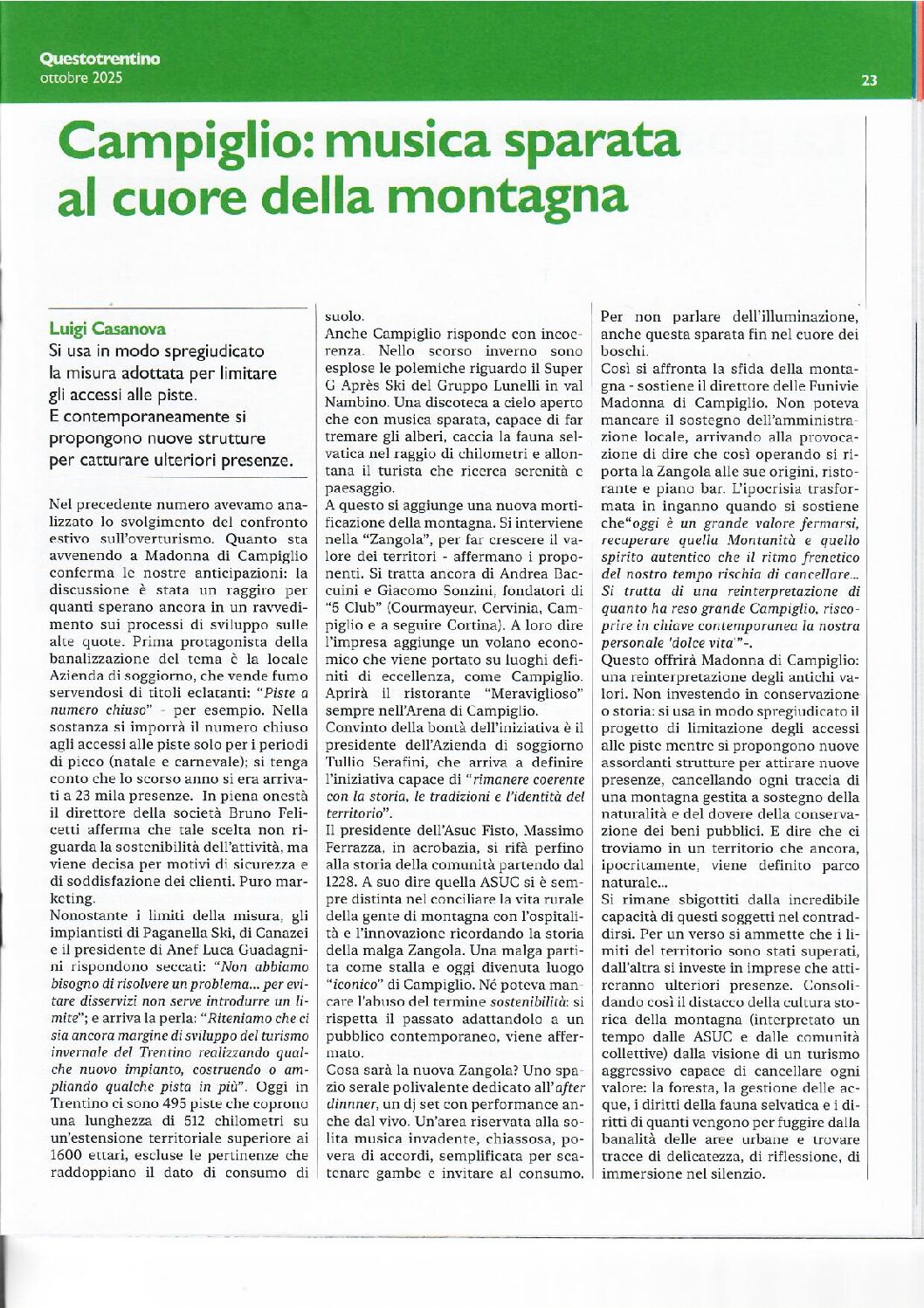 Campiglio: musica sparata al cuore della montagna