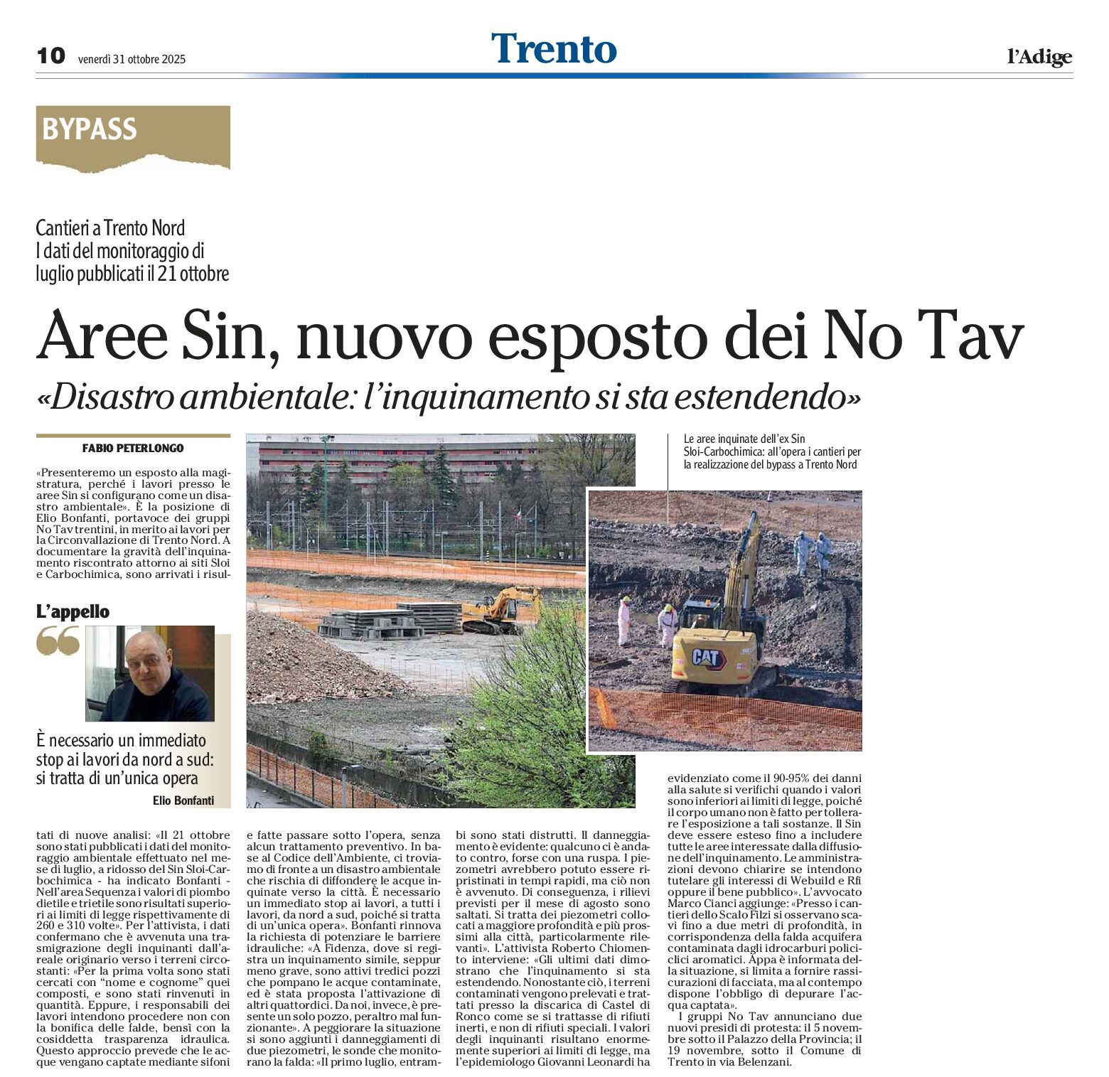 Aree Sin, nuovo esposto dei No Tav