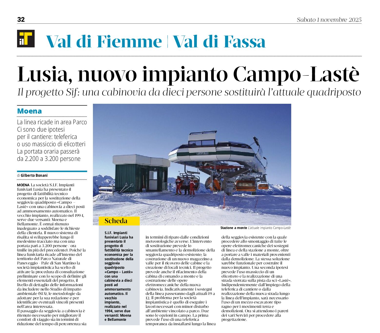 Lusia, nuovo impianto Campo Lastè