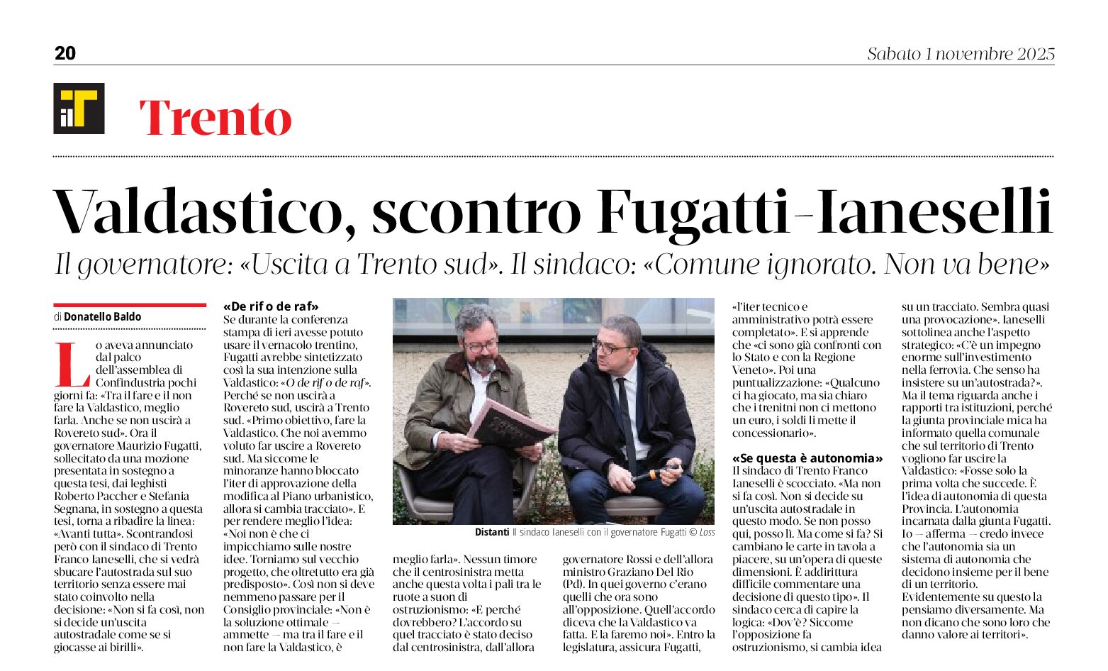 Valdastico: scontro Fugatti-Ianeselli