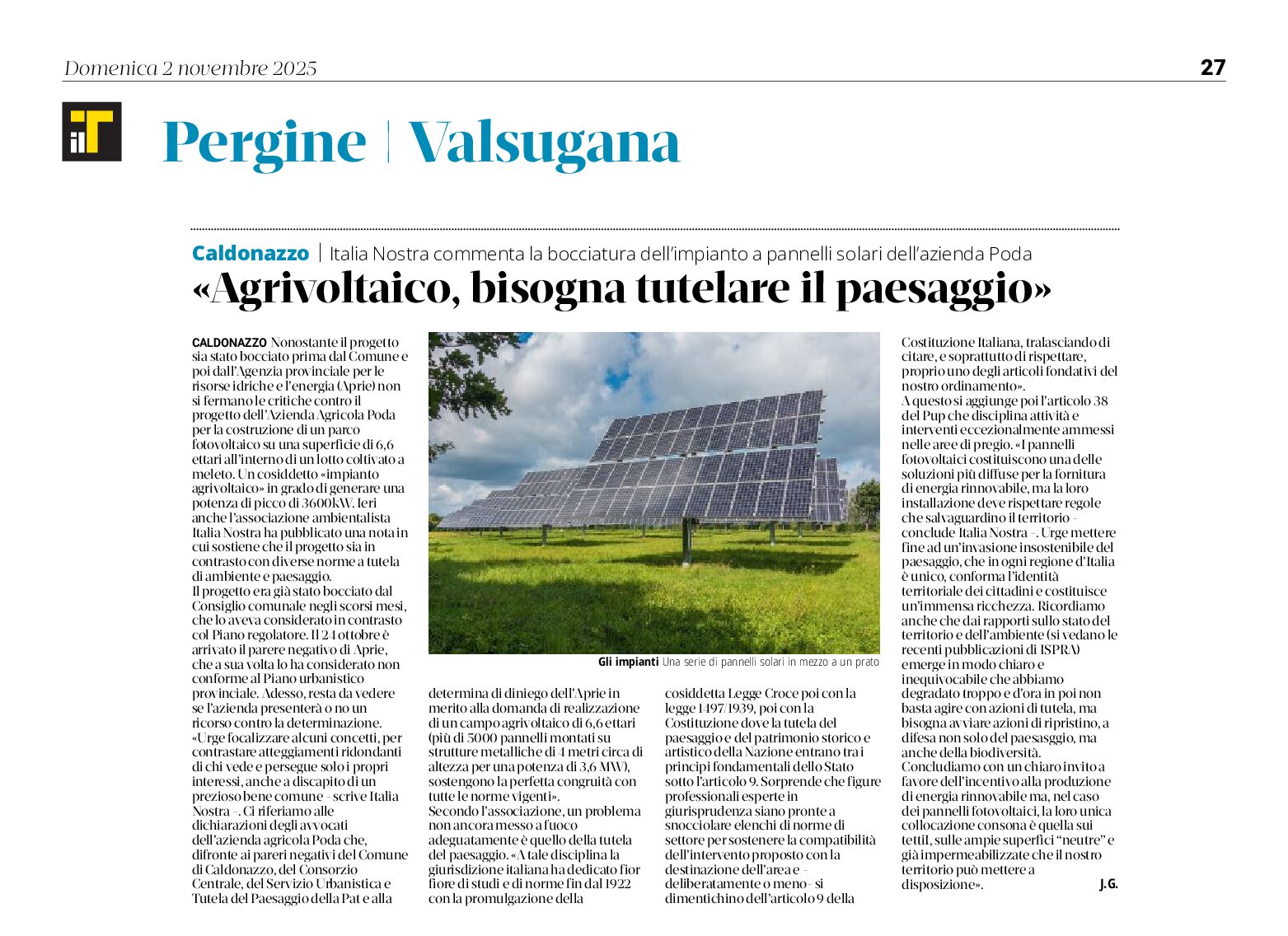 Italia Nostra: agrivoltaico