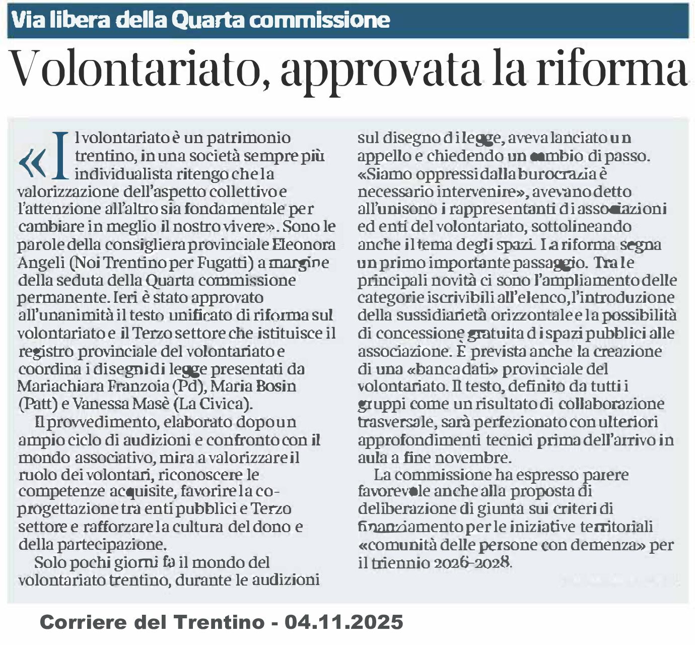 Volontariato, approvata la riforma