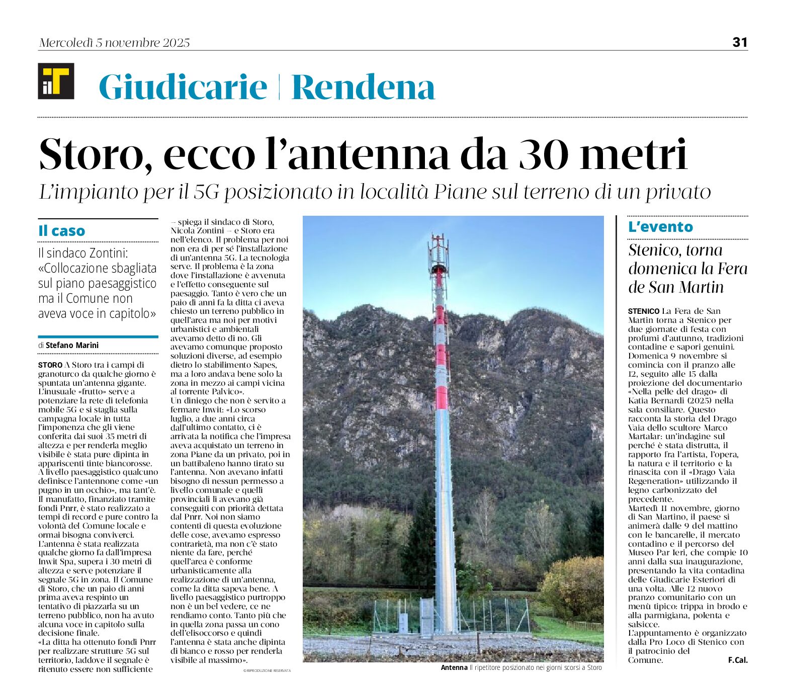 Storo: costruita antenna 5G di 30 metri