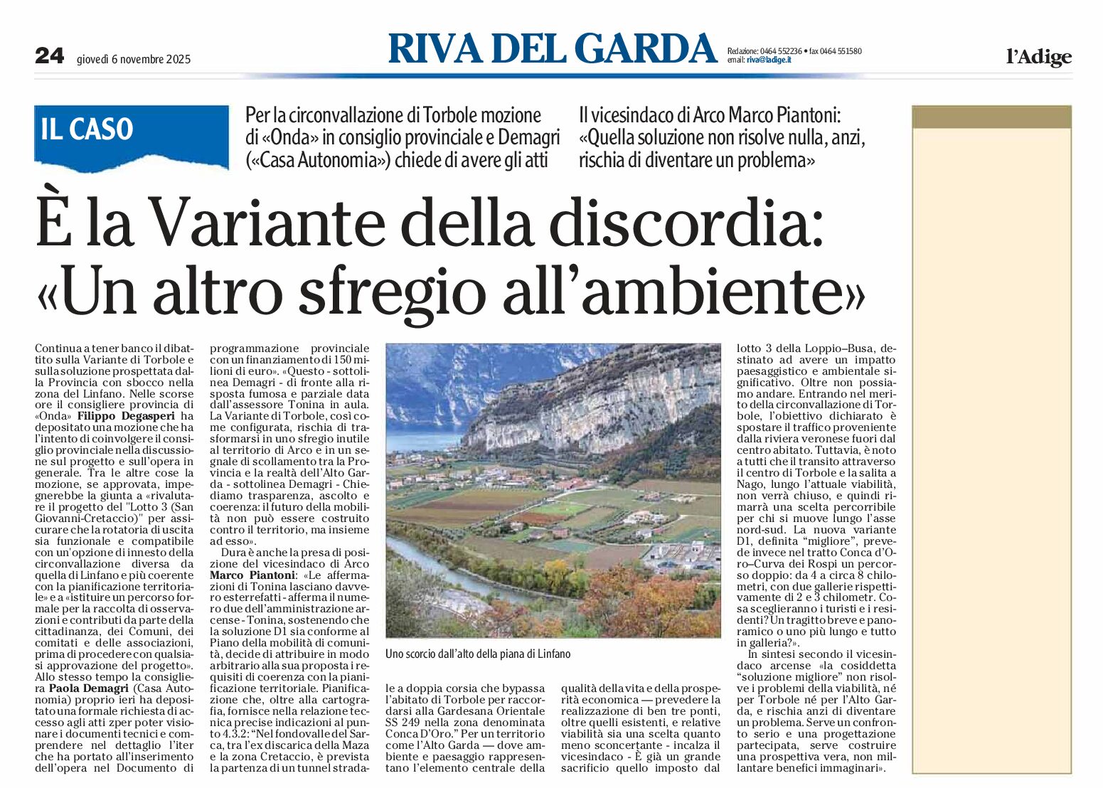 Torbole: nuova circonvallazione contestata