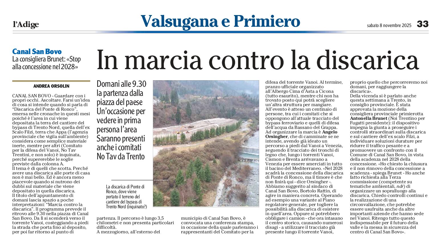 Canal San Bovo: in marcia contro la discarica