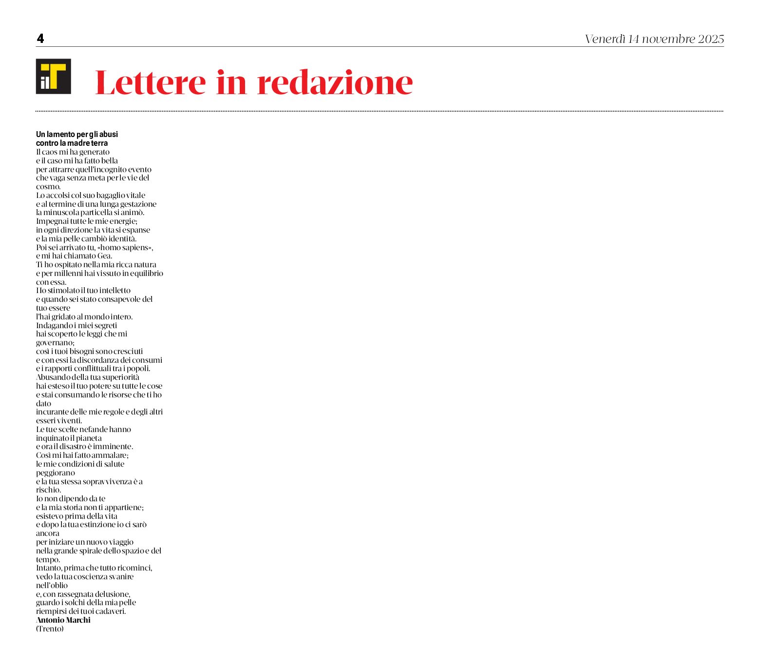 Un lamento per gli abusi contro la madre terra