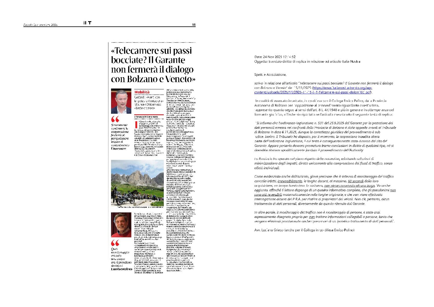 Telecamere sui passi dolomitici + replica all’articolo