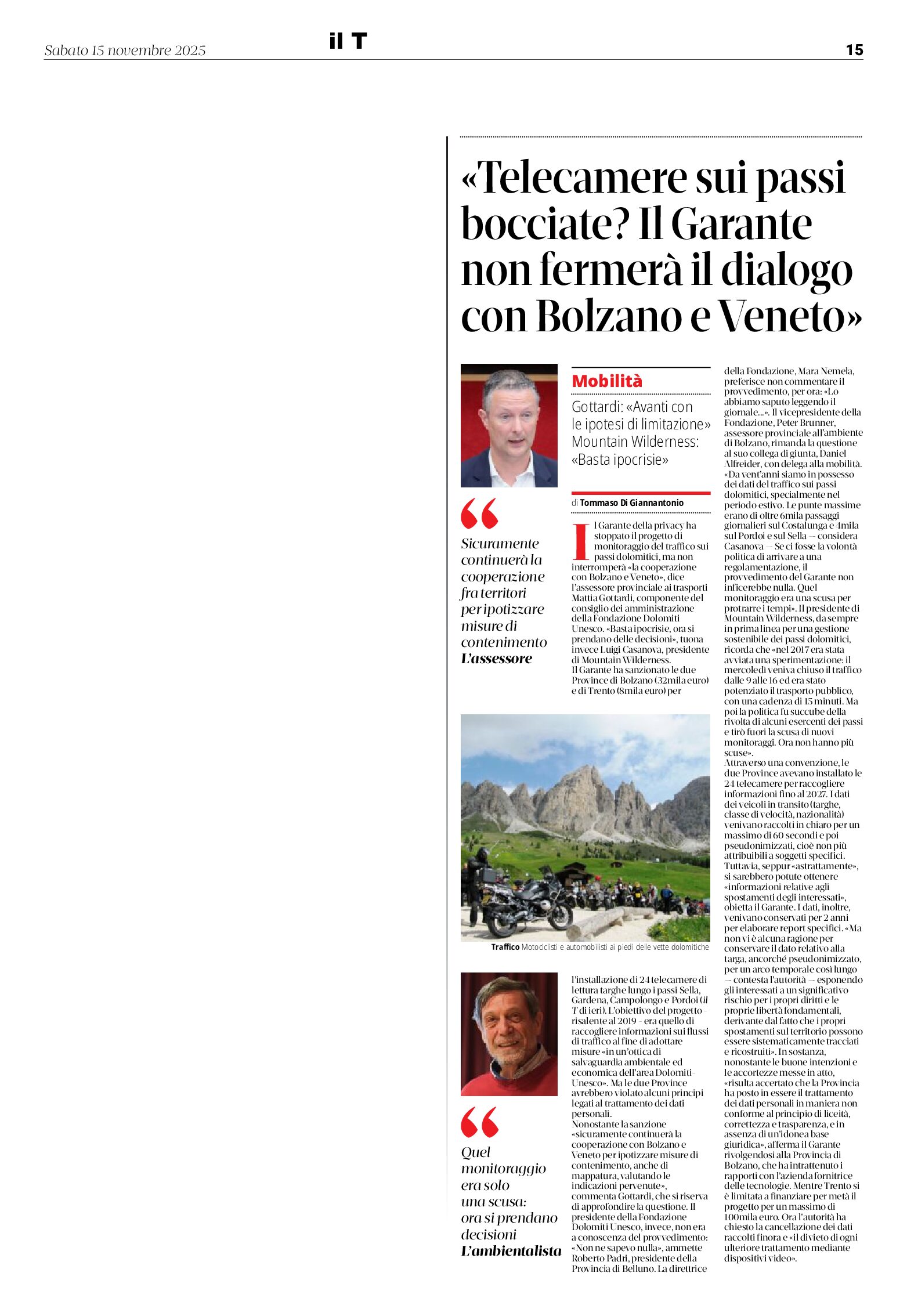 Telecamere sui passi dolomitici