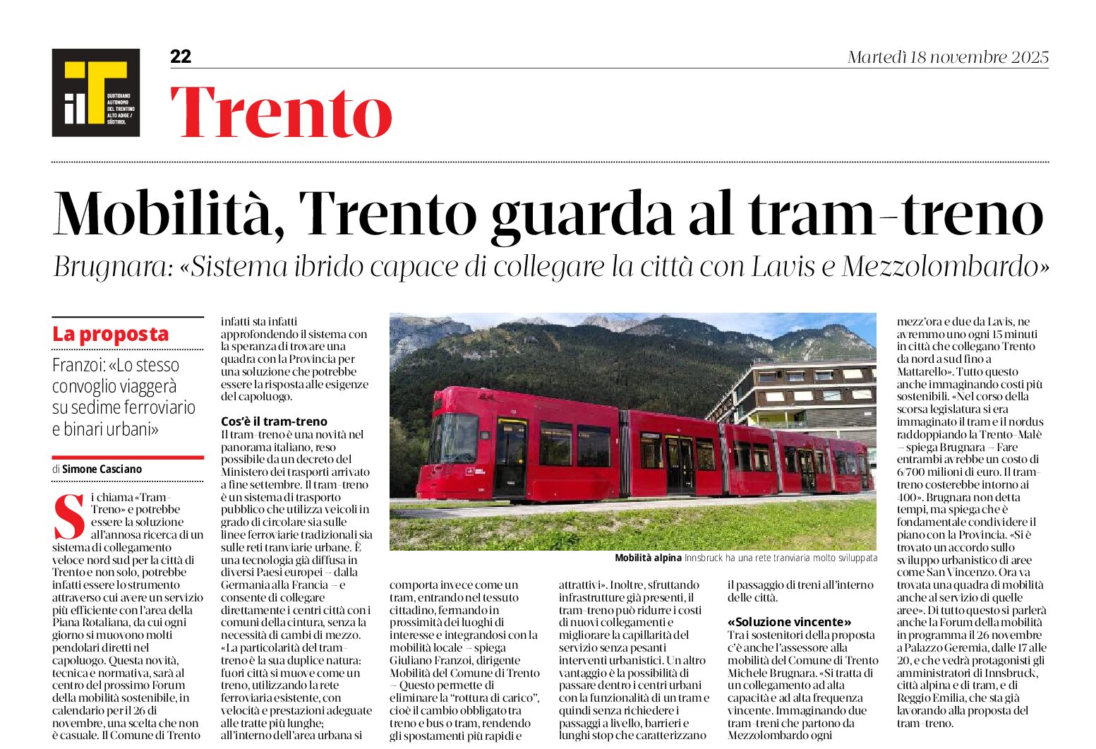 Mobilità: possibile tram-treno