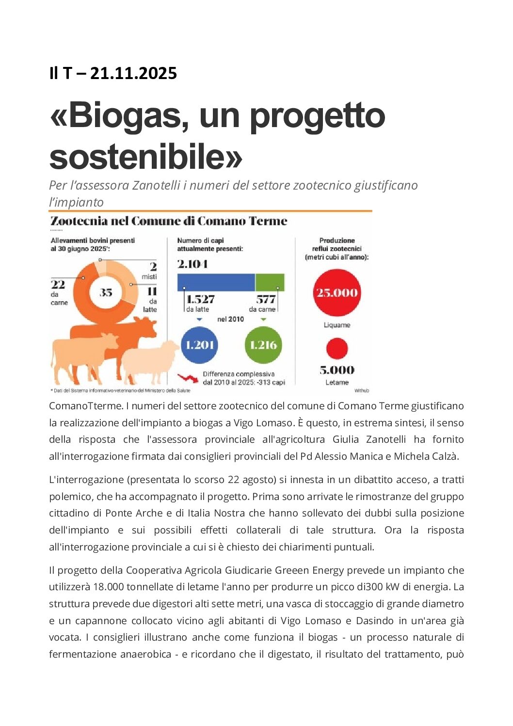 Comano Terme: Biogas, progetto sostenibile