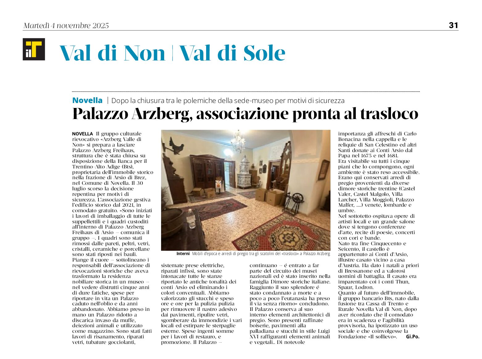 Palazzo Arzberg, associazione pronta al trasloco