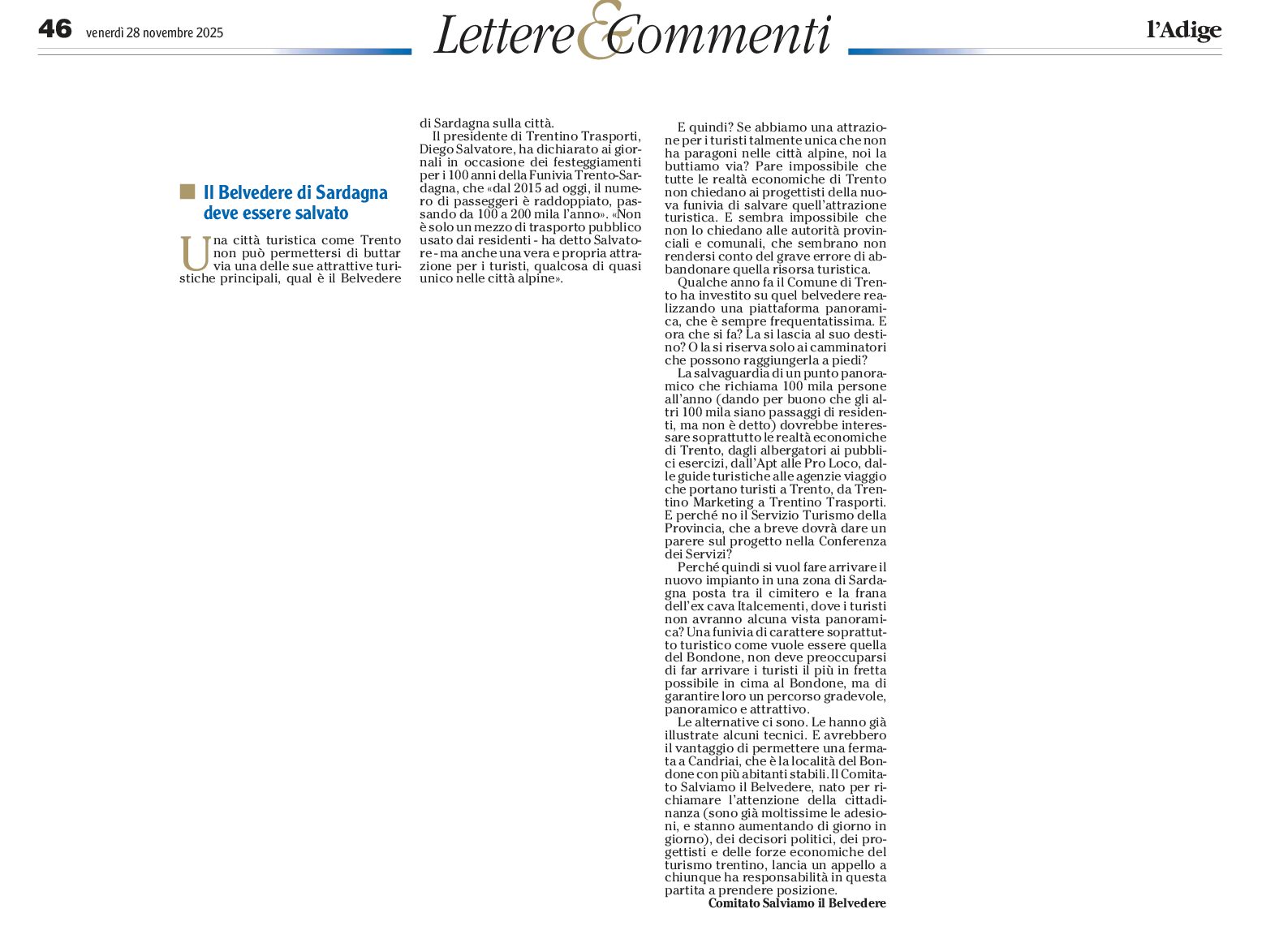 Funivia di Sardagna: salvare il Belvedere