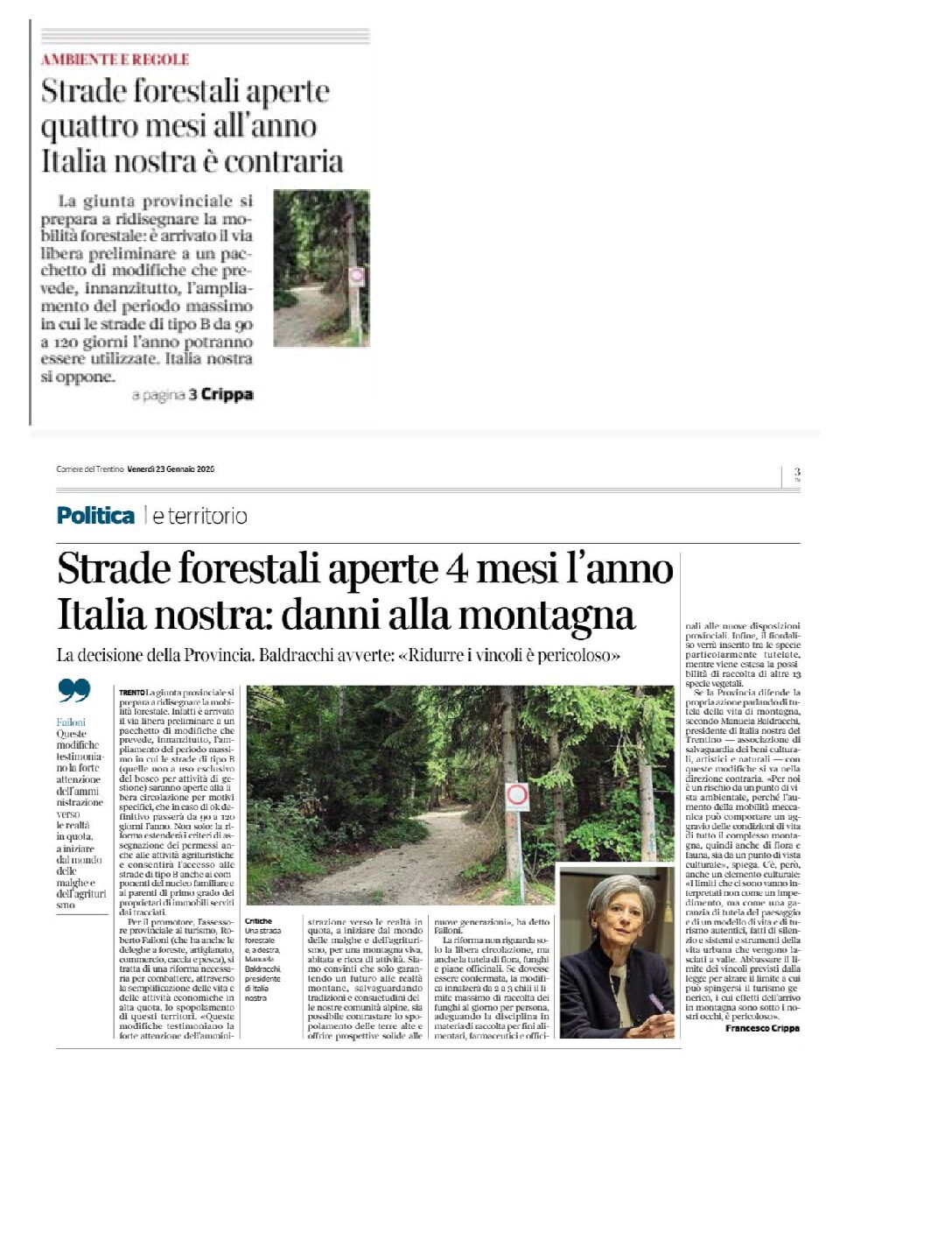 Strade forestali aperte, allarme di Italia Nostra