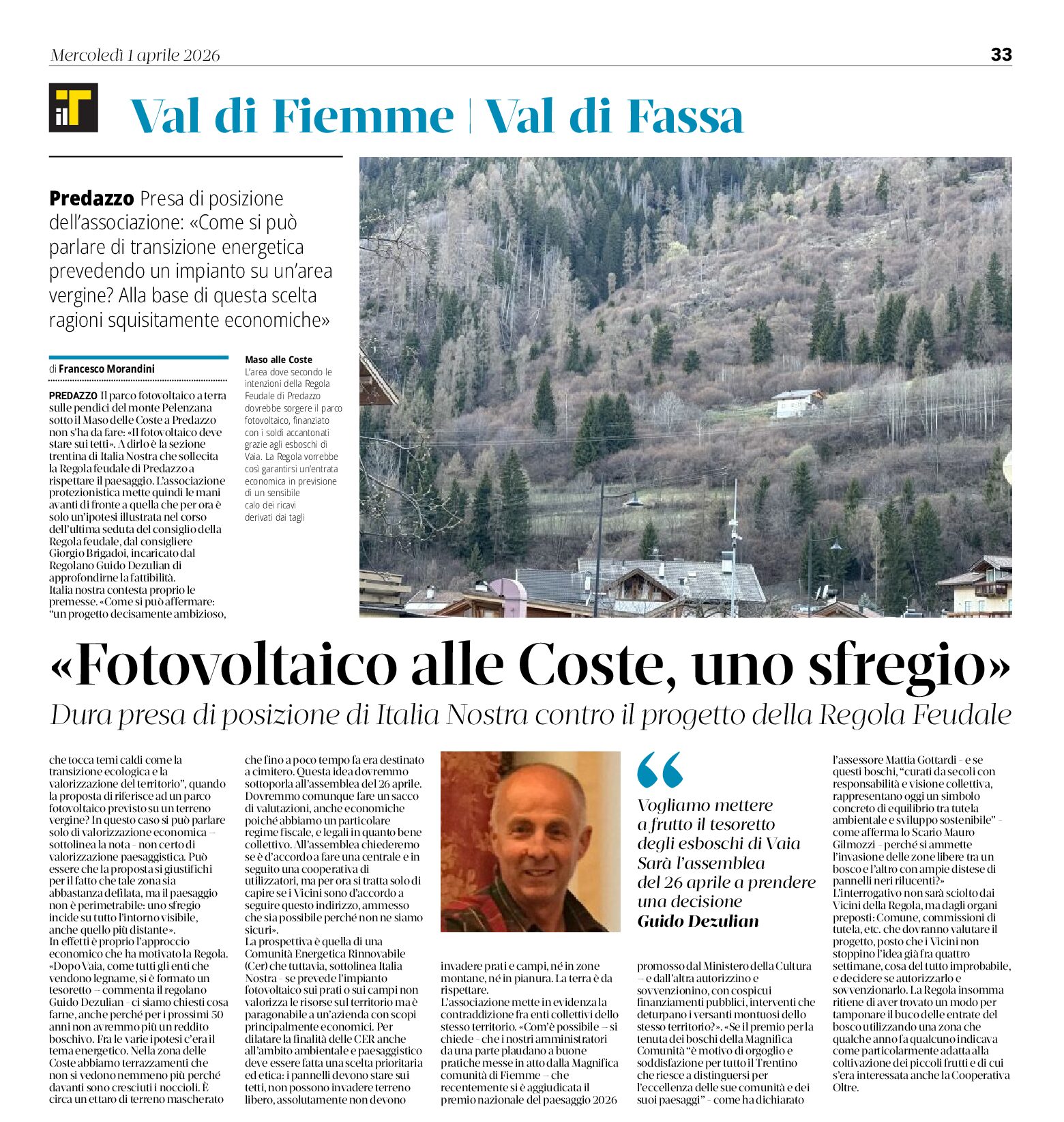 Predazzzo, Italia Nostra critica il parco fotovoltaico