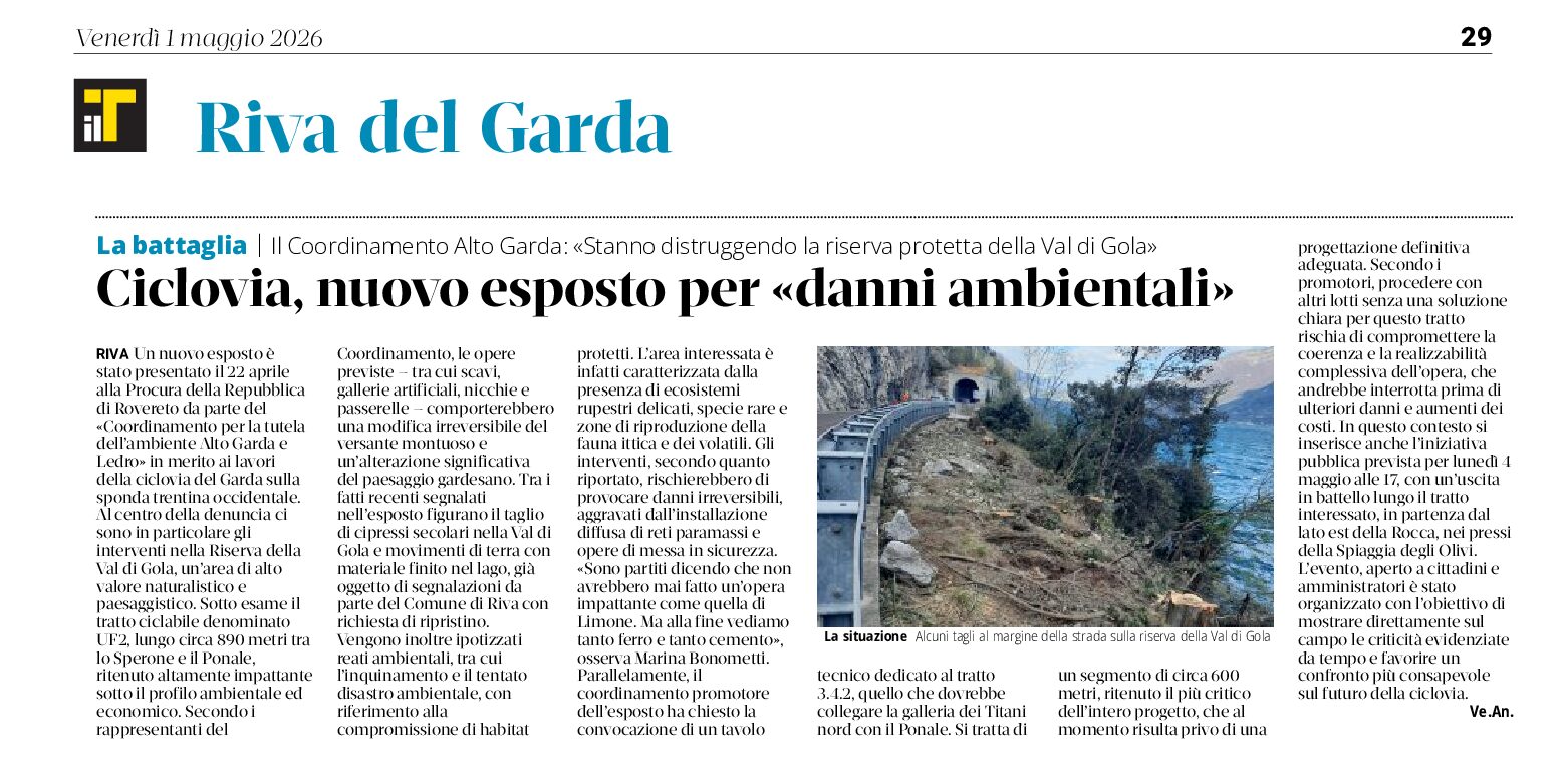 Ciclovia, nuovo esposto per danno ambientale