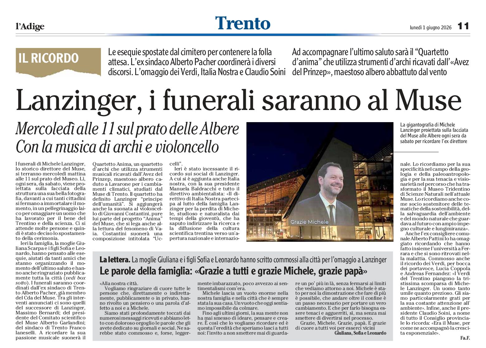 Italia Nostra ricorda Michele Lanzinger