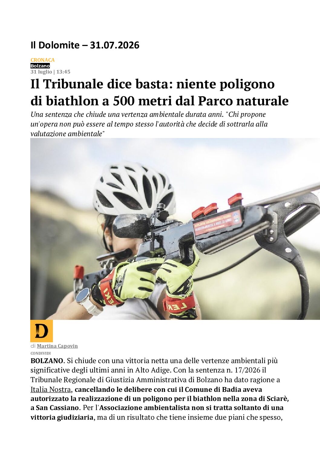 Italia Nostra  BZ: Tar di Bolzano, storica sentenza su valutazione ambientale