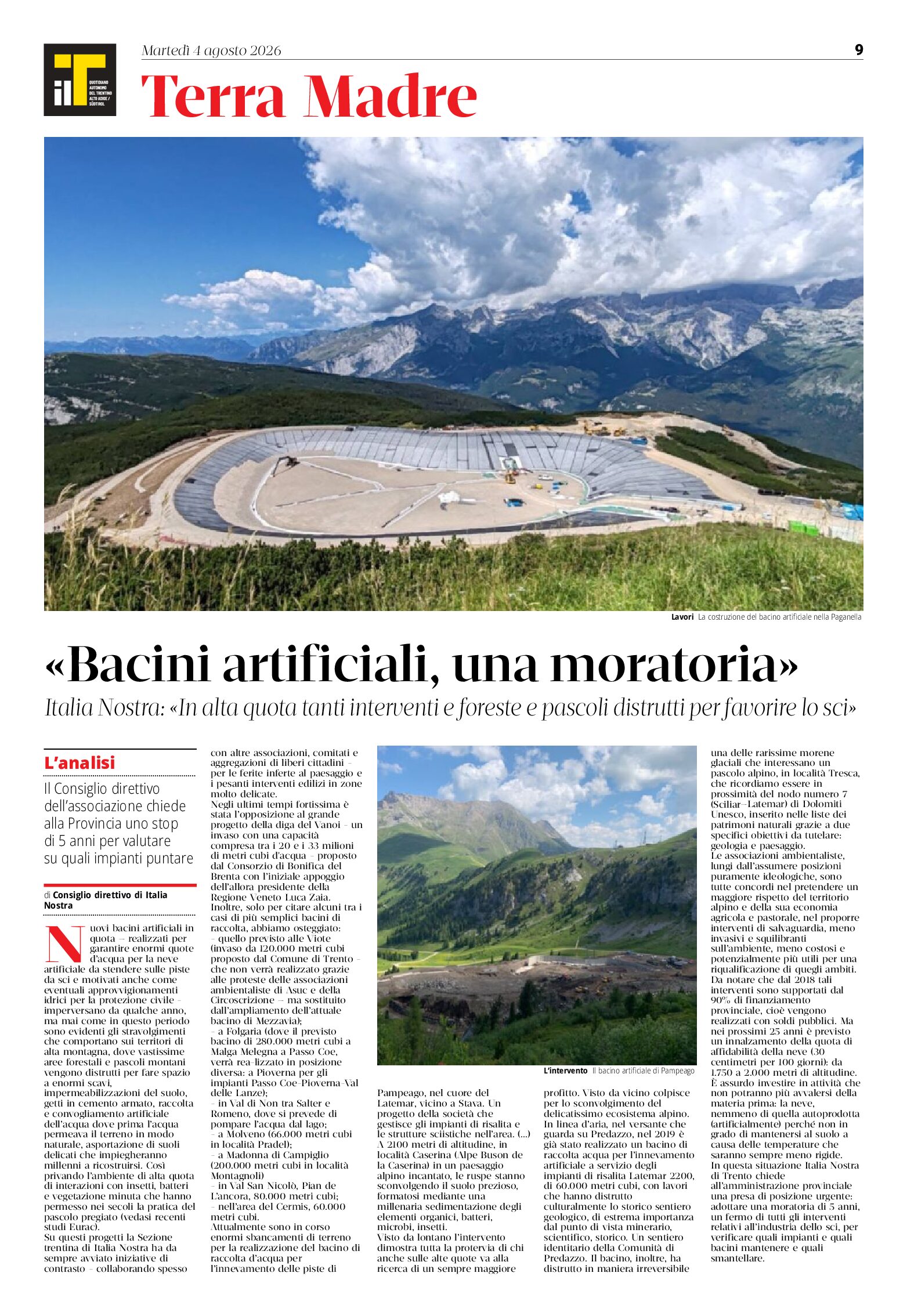 Bacini artificiali in alta montagna