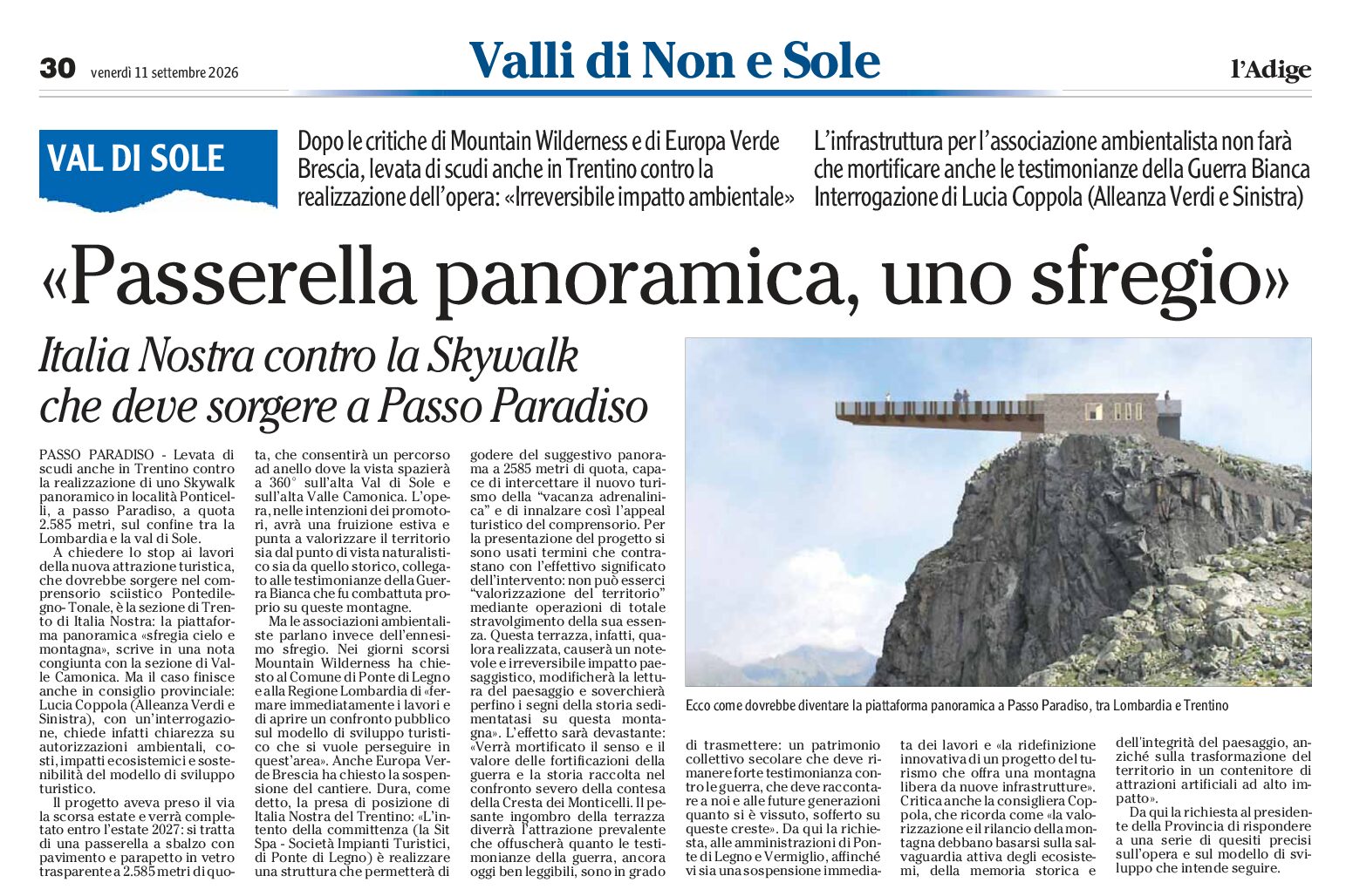 No alla skywalk a Passo Paradiso