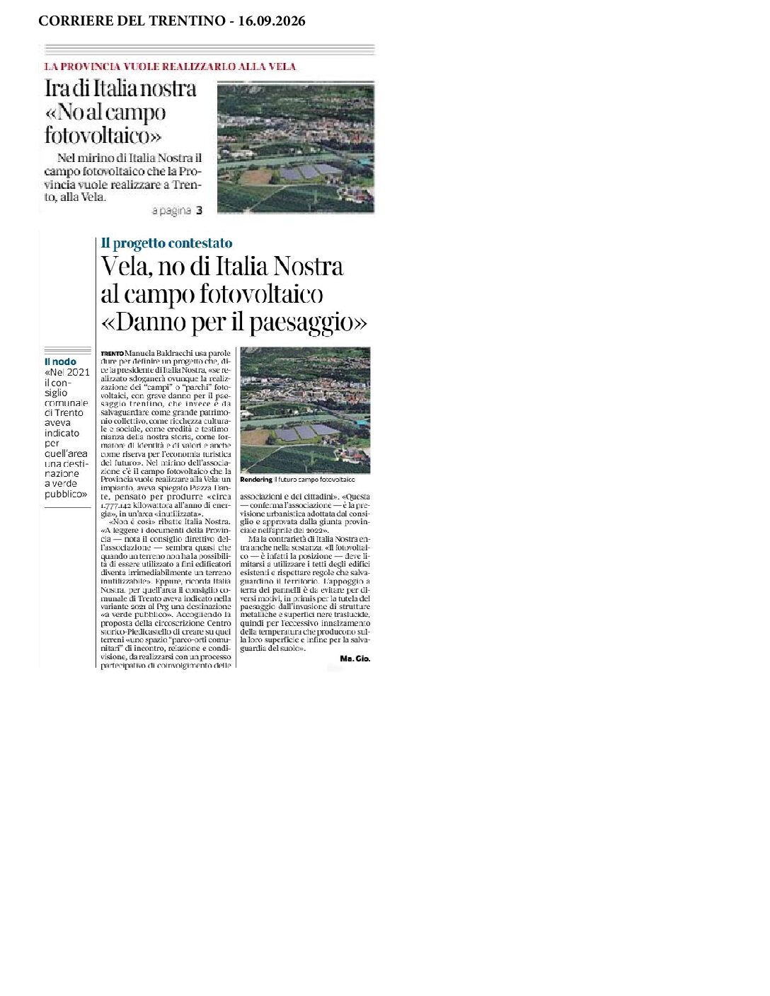 NO al campo fotovoltaico alla Vela di Trento