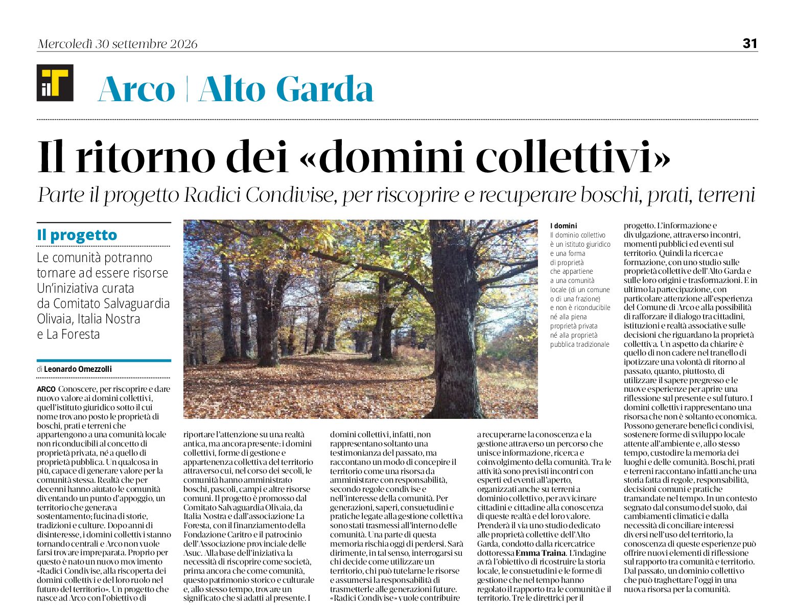 Comitato Olivaia e IN: ritorno dei domini collettivi
